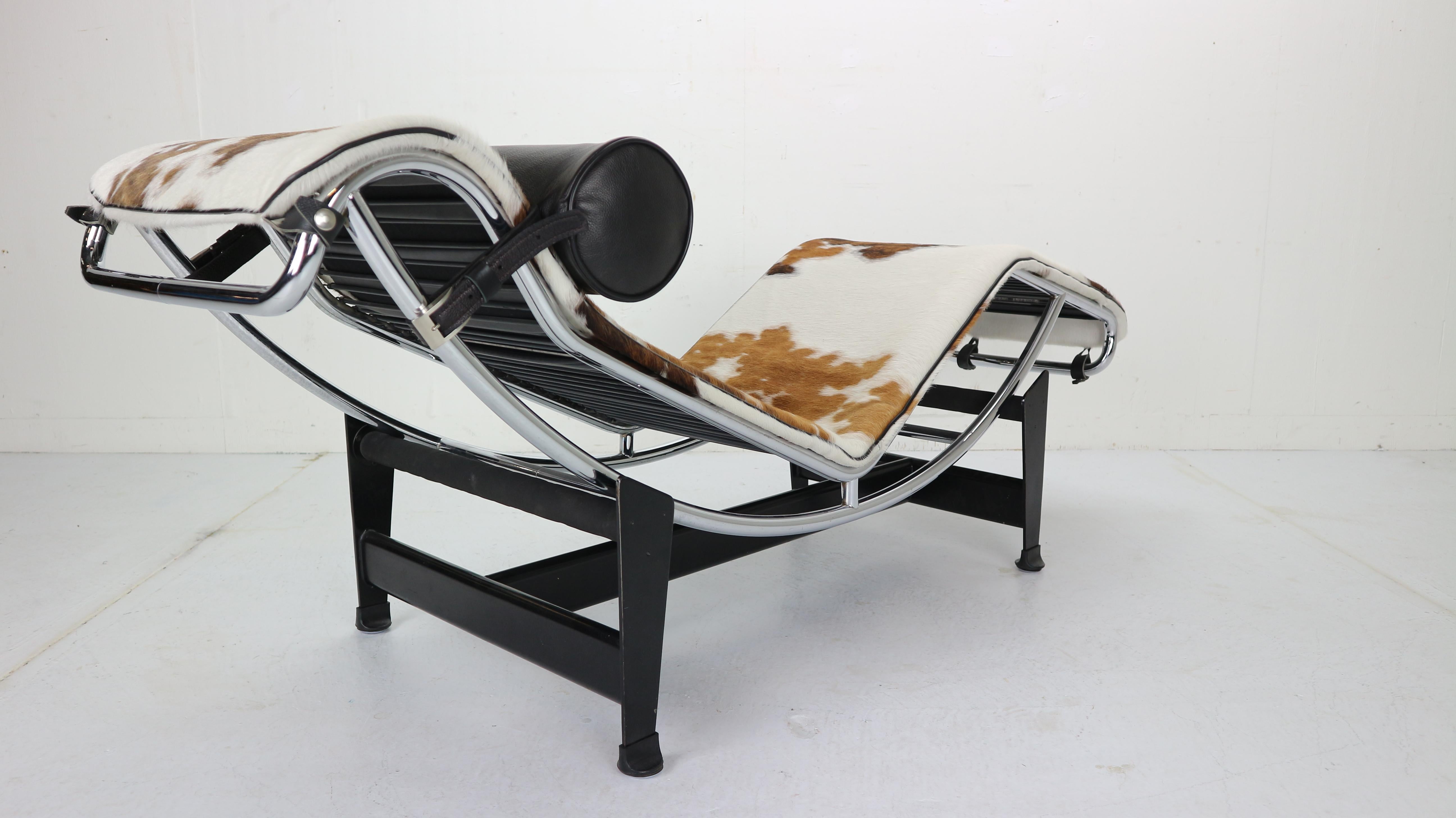 Italian Le Corbusier LC4-4108 Pony Leather & Steel Chaise Lounge Chair by Cassina, 1970s