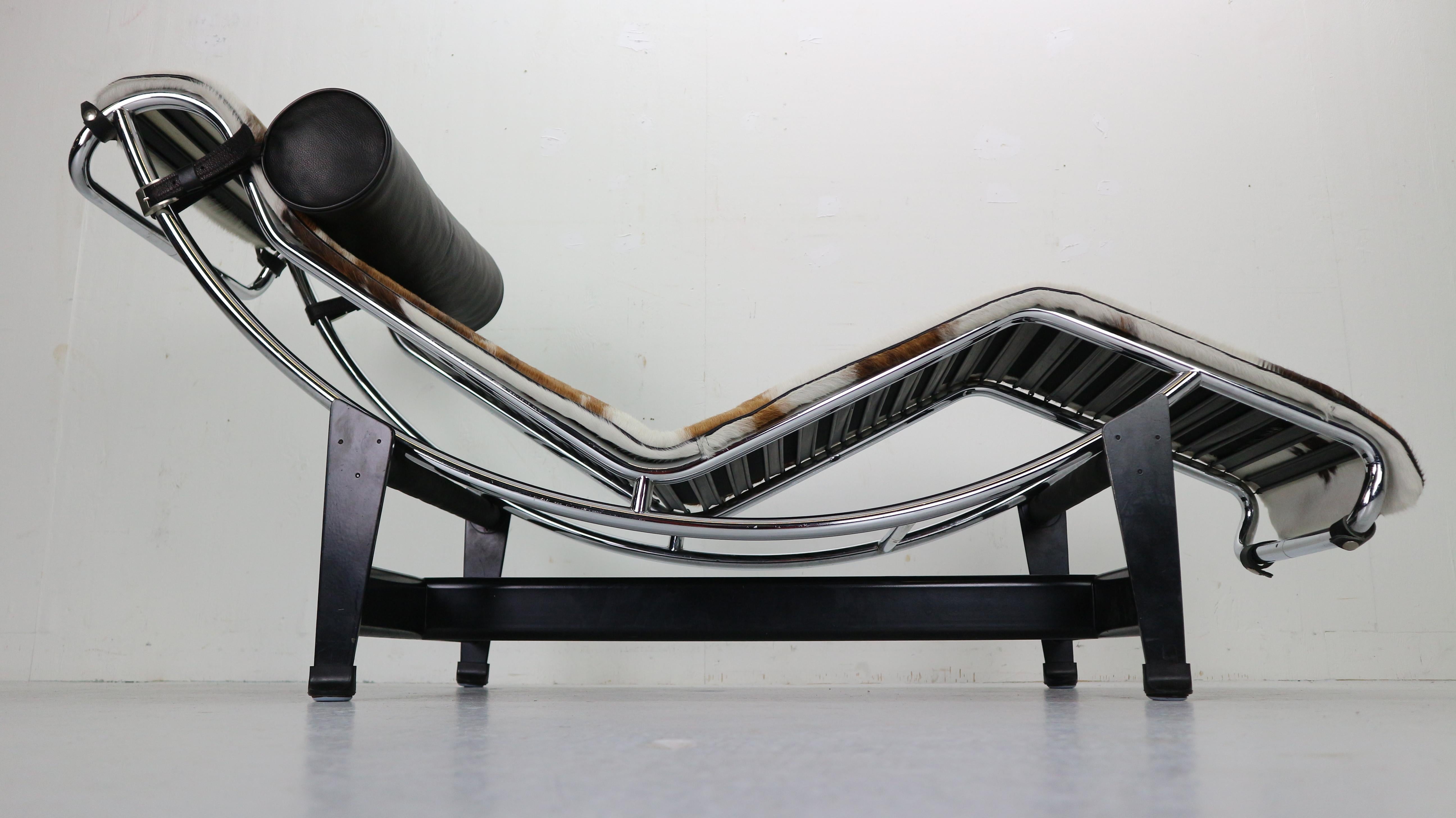 Le Corbusier LC4-4108 Pony Leather & Steel Chaise Lounge Chair by Cassina, 1970s 1
