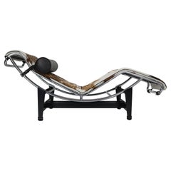 Vintage Le Corbusier LC4-4108 Pony Leather & Steel Chaise Lounge Chair by Cassina, 1970s