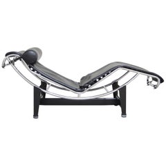 Le Corbusier LC4 Black Leather Chaise Chaise Longue by Cassina