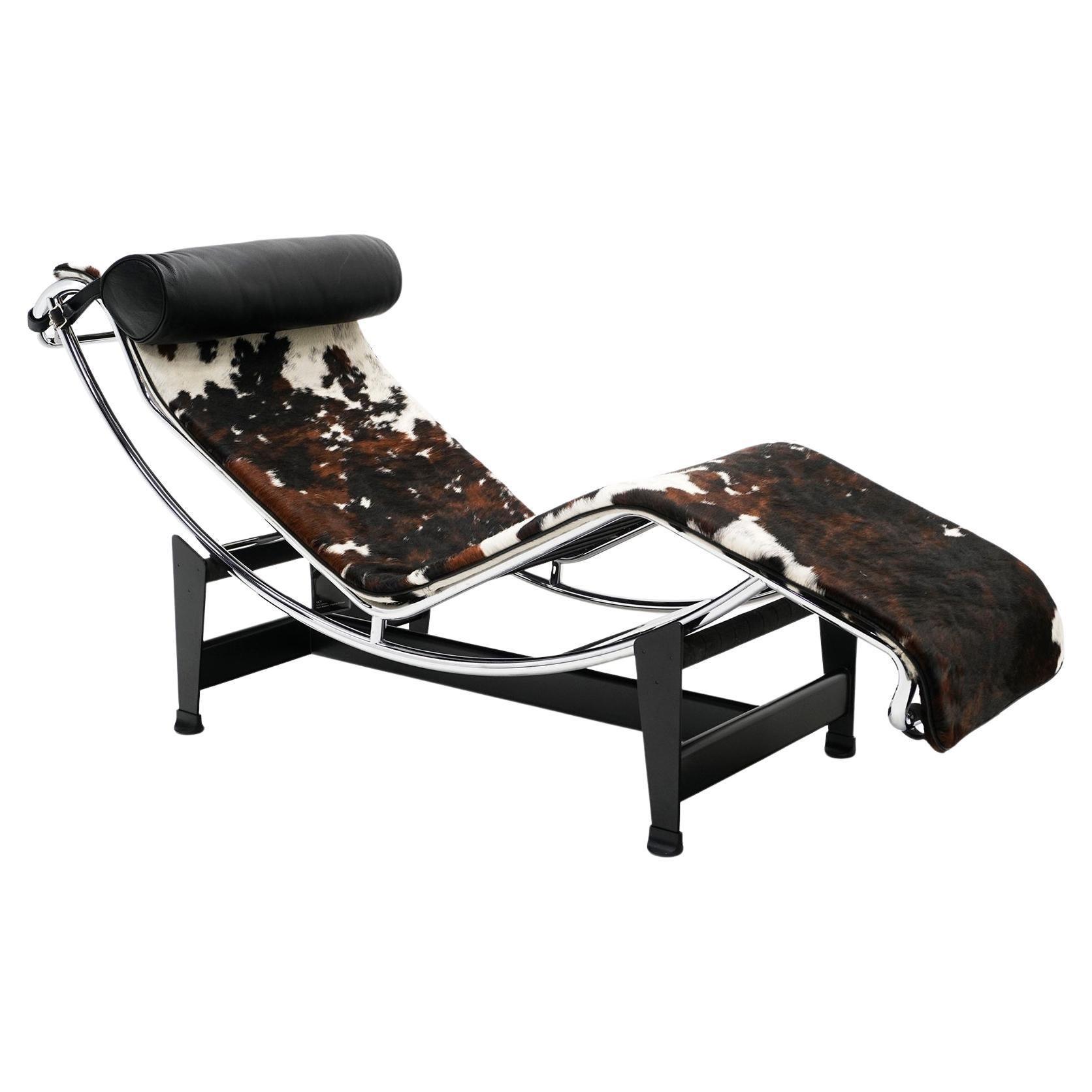 Le Corbusier LC4 Chaise Longue/Lounge in Brown, Black, White Cowhide for Cassina