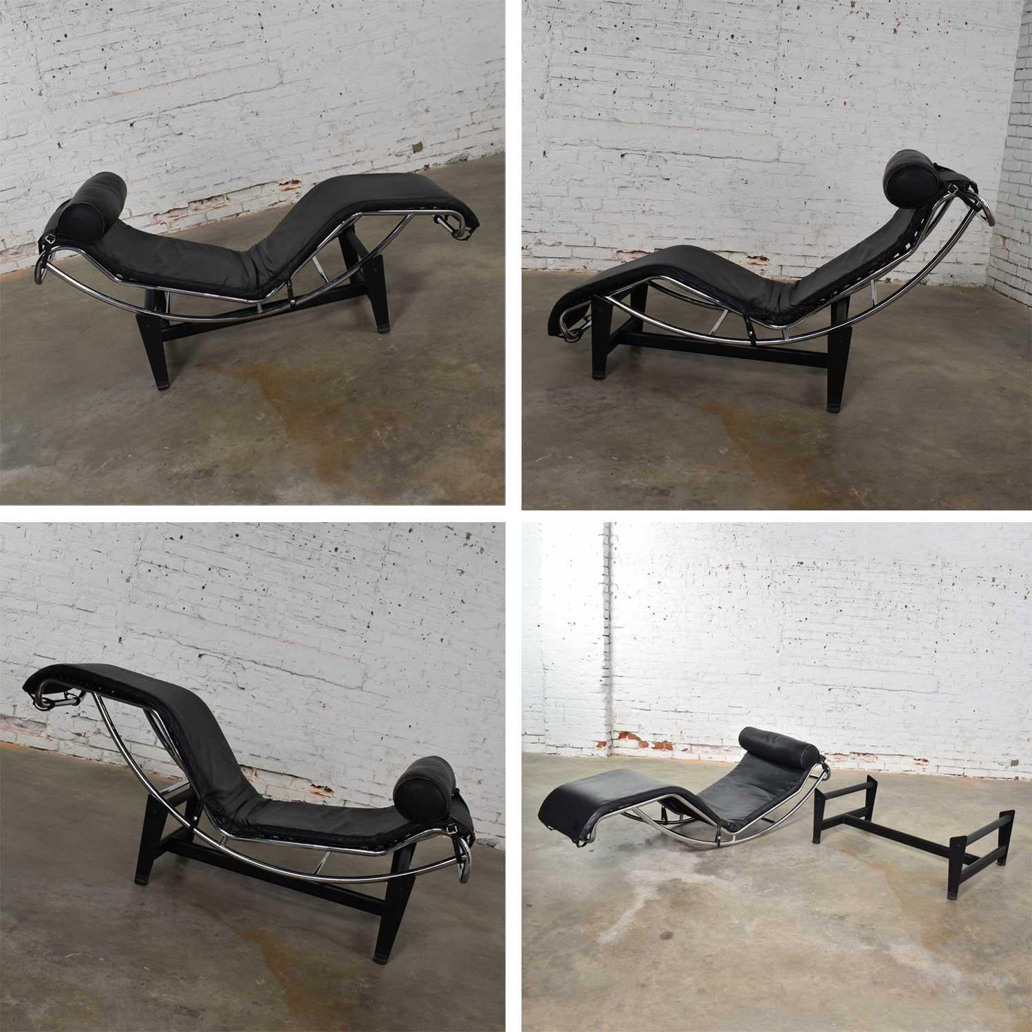 Le Corbusier LC4 Style Chaise Lounge with Black Leather Cushion by Unknown Maker 1