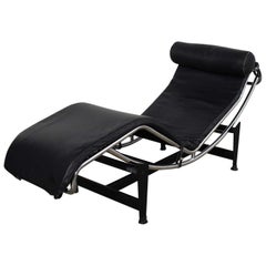 Le Corbusier LC4 Style Chaise Lounge with Black Leather Cushion by Unknown Maker