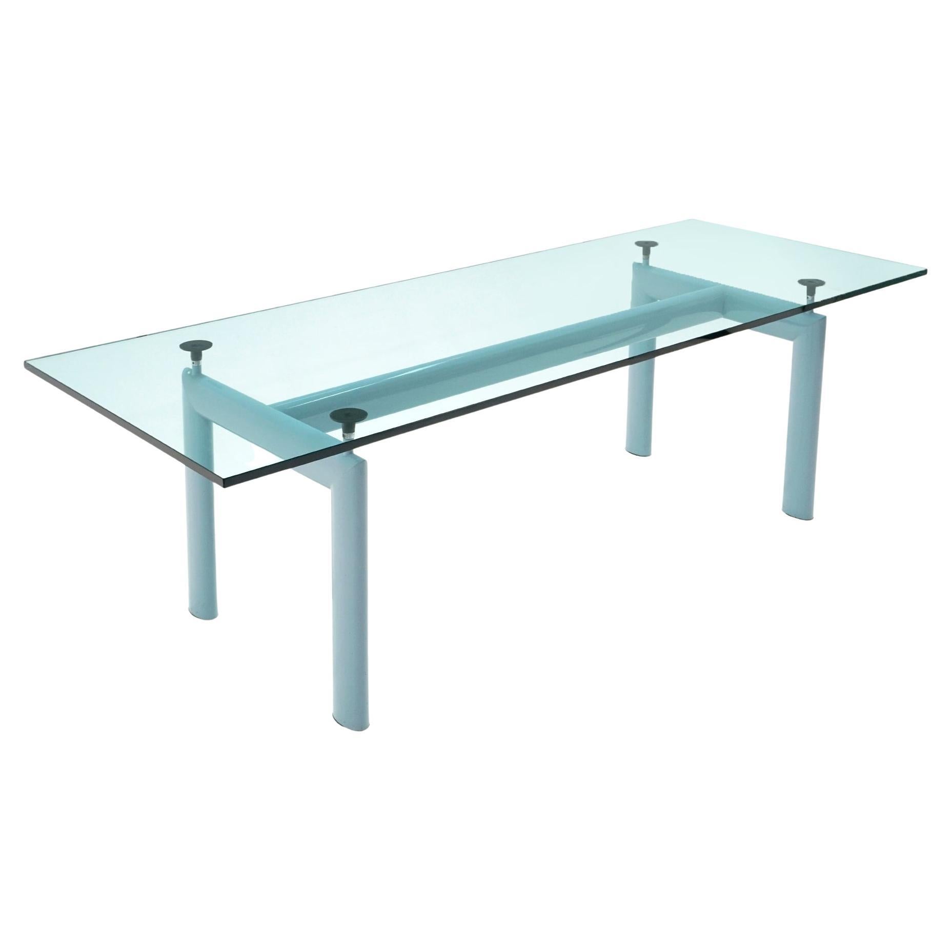 Esstisch LC6 von Corbusier für Cassina, original blaue Oberfläche und Glas