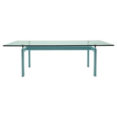 Esstisch LC6 von Le Corbusier für Cassina, original blau lackierte Oberfläche und Glas