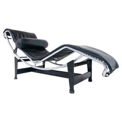 Le Corbusier Lounge Chair LC4 ,Black Leather For Cassina, Italy, 1960s