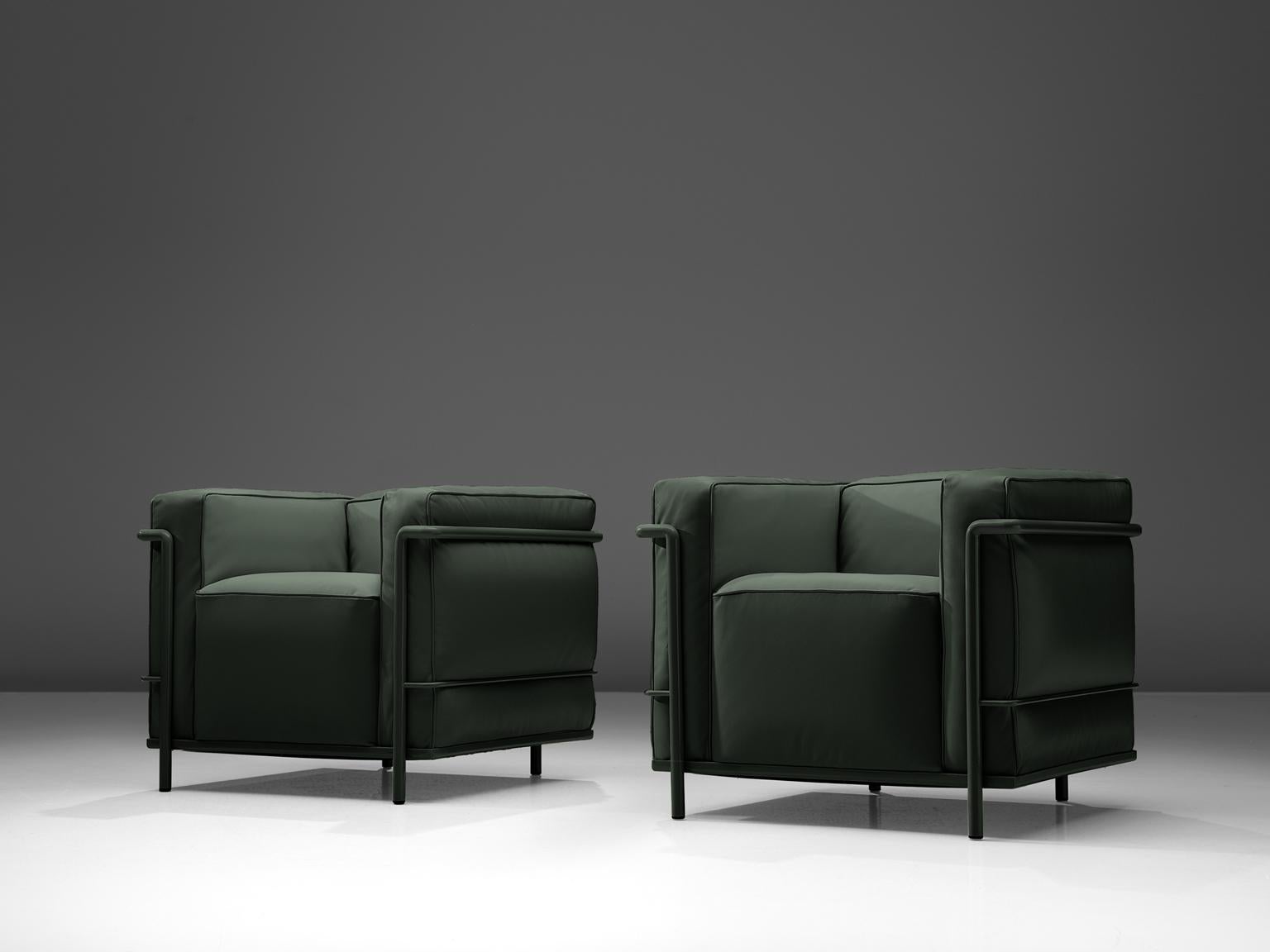 Mid-Century Modern Le Corbusier, Perriand and Jeanneret Reupholstered LC2 in Leather for Cassina