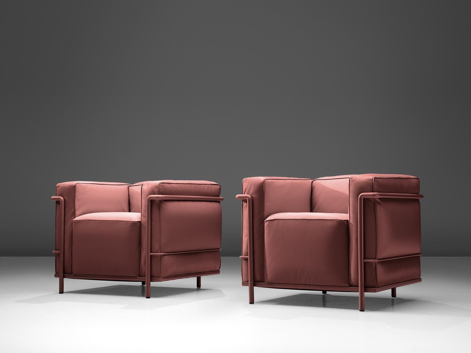 Mid-Century Modern Le Corbusier, Perriand and Jeanneret Reupholstered LC2 in Leather for Cassina