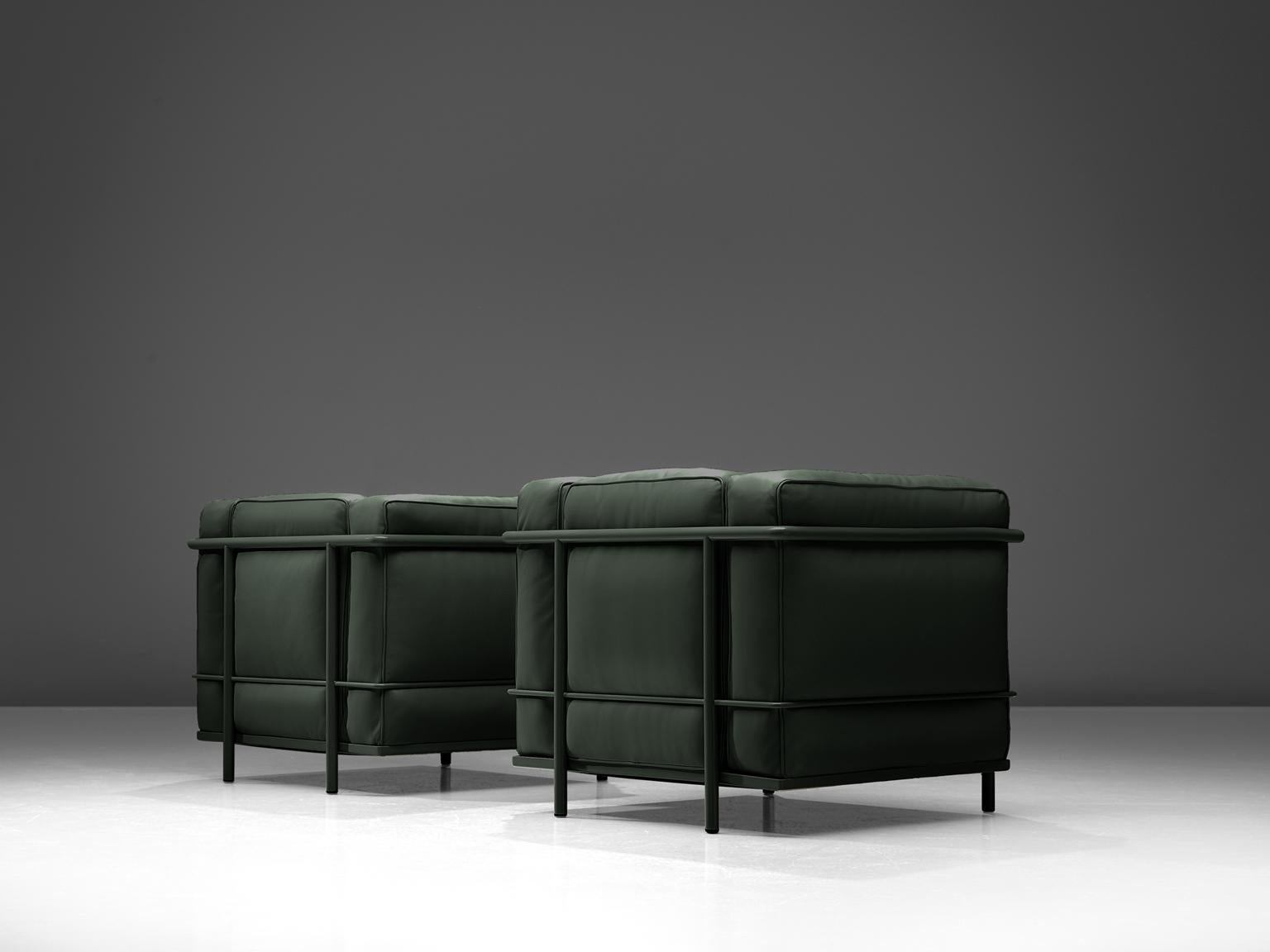 Italian Le Corbusier, Perriand and Jeanneret Reupholstered LC2 in Leather for Cassina
