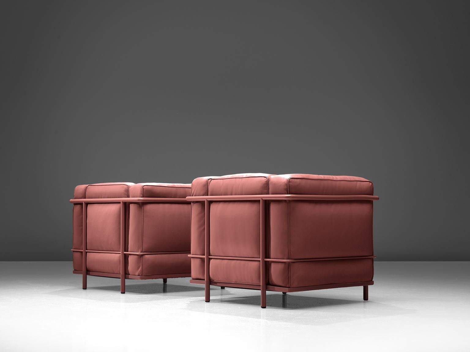 Italian Le Corbusier, Perriand and Jeanneret Reupholstered LC2 in Leather for Cassina