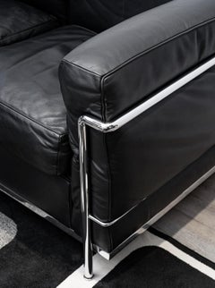 Le Corbusier, Perriand, Jeanneret, Cassina, Sofa LC2 Black Leather