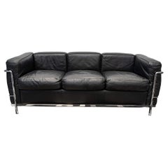 Le Corbusier, Perriand, Jeanneret, Cassina, Sofa LC2 Black Leather