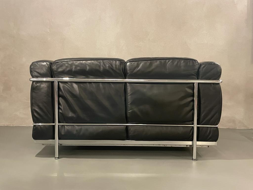 Italian Le Corbusier Pierre Jeanneret Charlotte Perriand Cassina Lc2 Leather Sofa, 1965