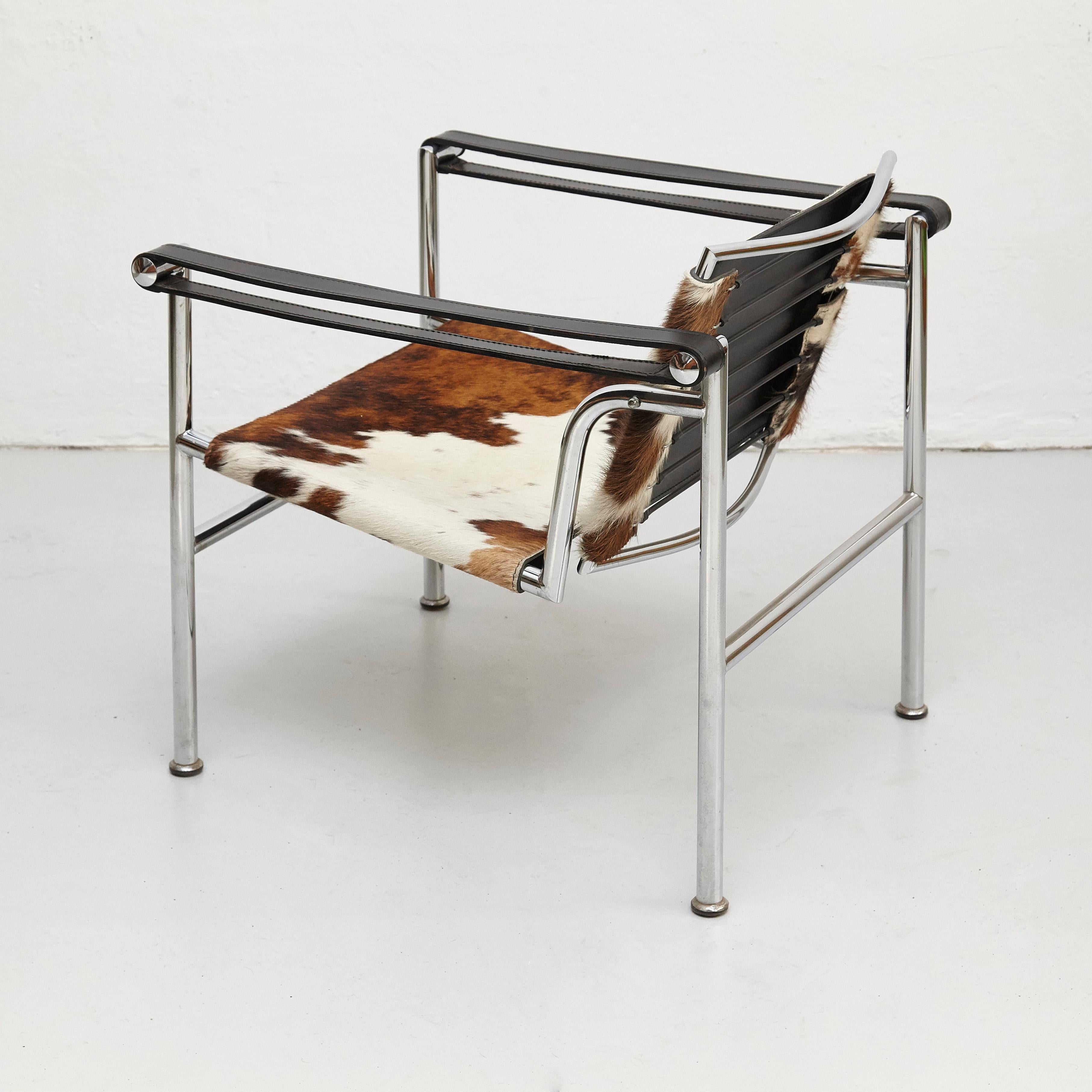Le Corbusier, Pierre Jeanneret and Charlotte Perriand LC1 Pony Skin lounge chair 
chromed steel, leather and pony skin.
By unknown manufacturer.
Manufactured circa 1970.

In good original condition with minor wear consistent of age and use,