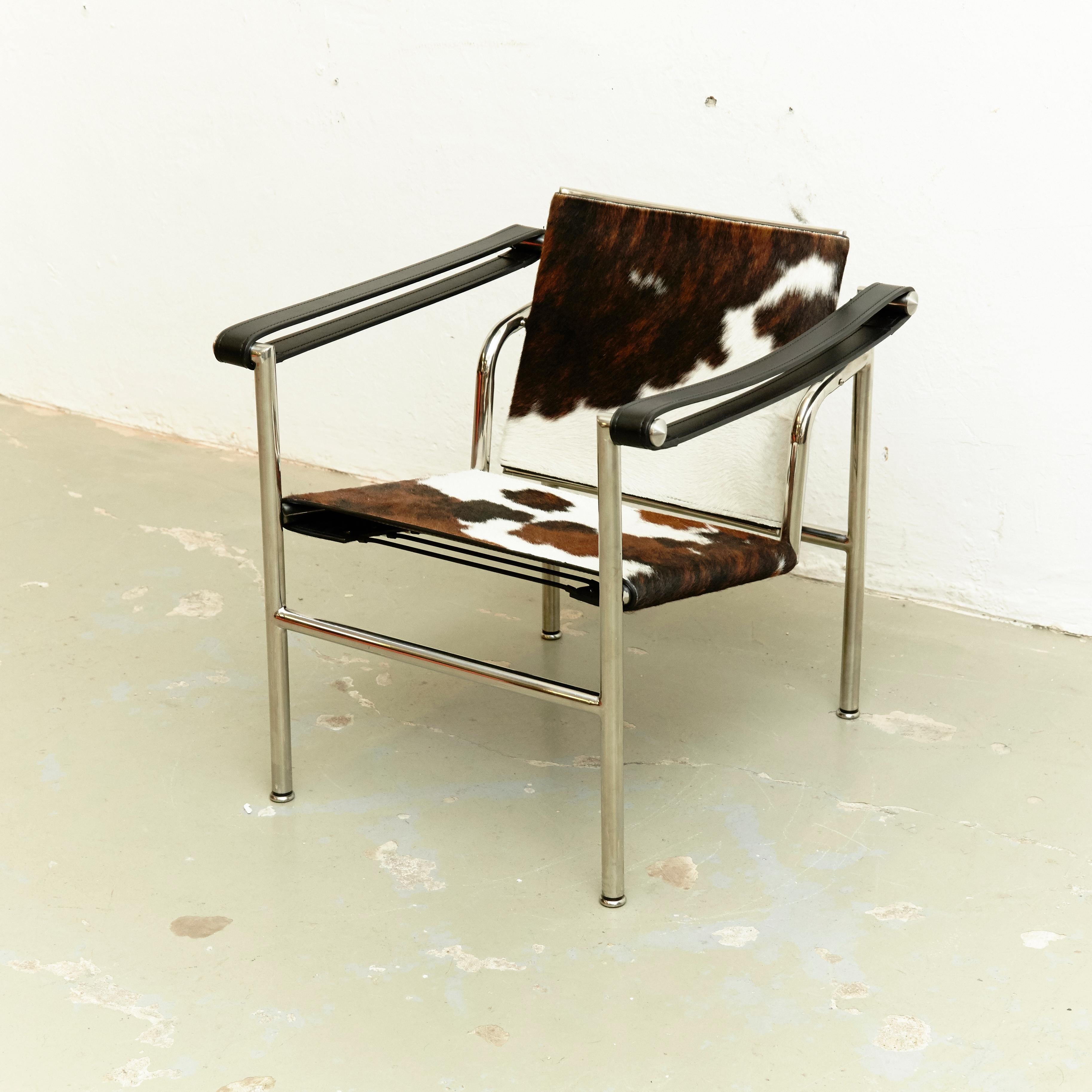 Le Corbusier, Pierre Jeanneret and Charlotte Perriand LC1 Pony Skin lounge chair
chromed steel, leather and pony skin.
By unknown manufacturer.
Manufactured, circa 1970.

In good original condition with minor wear consistent of age and use,