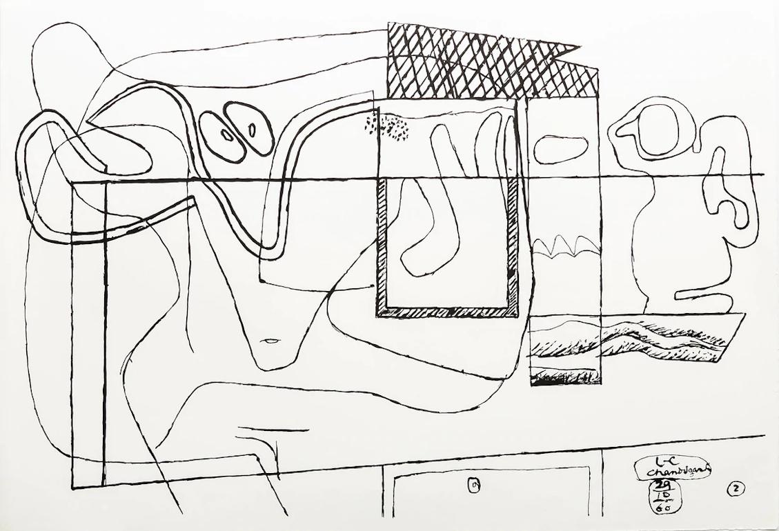Artist: Le Corbusier 

Medium: Lithograph From "Cortège..." 

Dimensions: 28 x 40.5 in

Arches Paper - Good Condition A

This lithograph is from portfolio of six different images entitled "Cortège" (Weber cat. p. 90) It is signed in the stone and