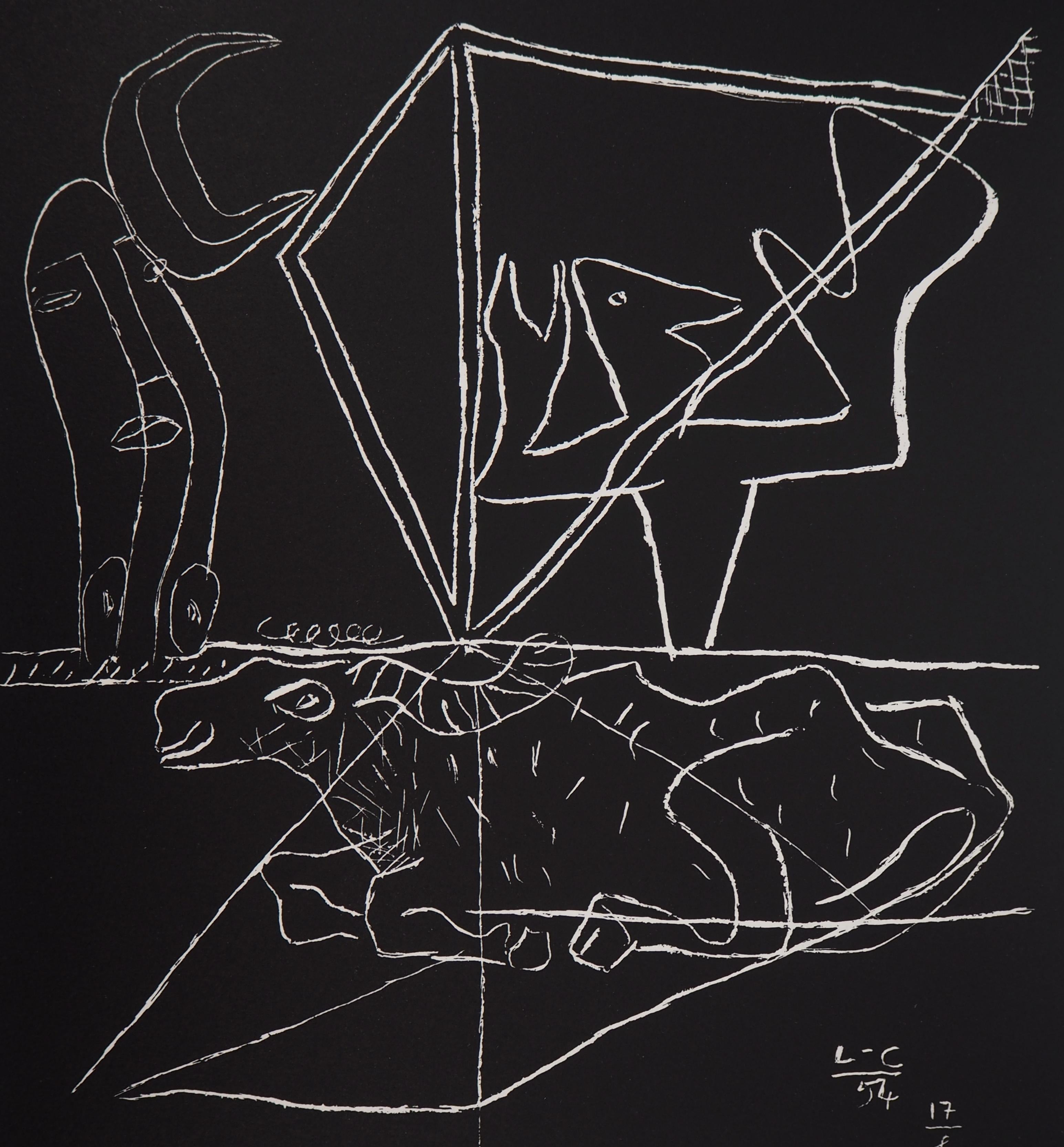 Bull and Surrealist Dream - Original lithograph (Atelier Michel Cassé), 1964 - Black Figurative Print by Le Corbusier
