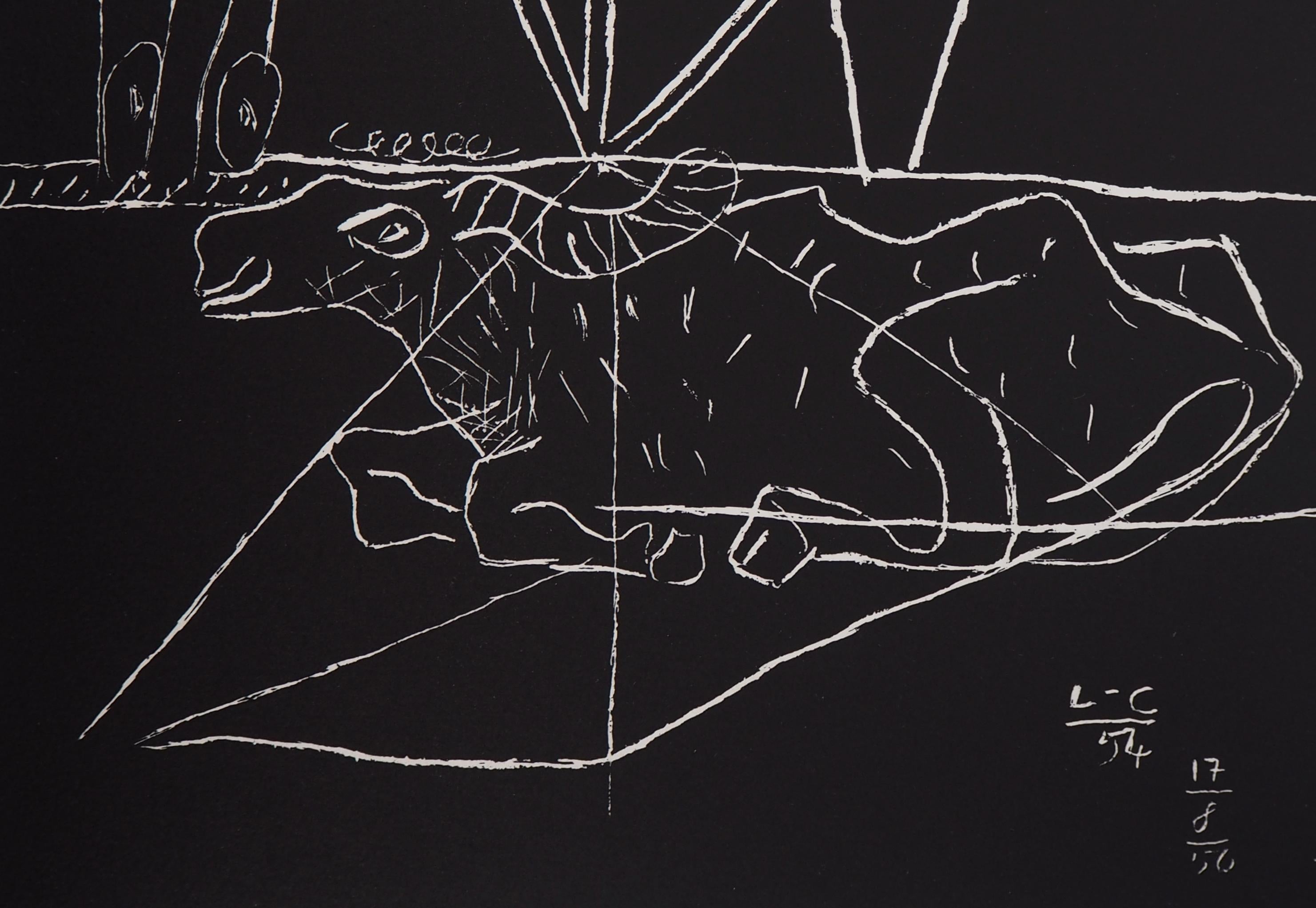 Le Corbusier
Bull and Surrealist Dream, 1964

Original lithograph 
Printed signature in the plate
On vellum 42.5 x 35.5 cm (c. 16.5 x  13.7 in)
Edited by Forces-Vives (Paris) in 1964 and printed in Michel Cassé workshop

Excellent condition