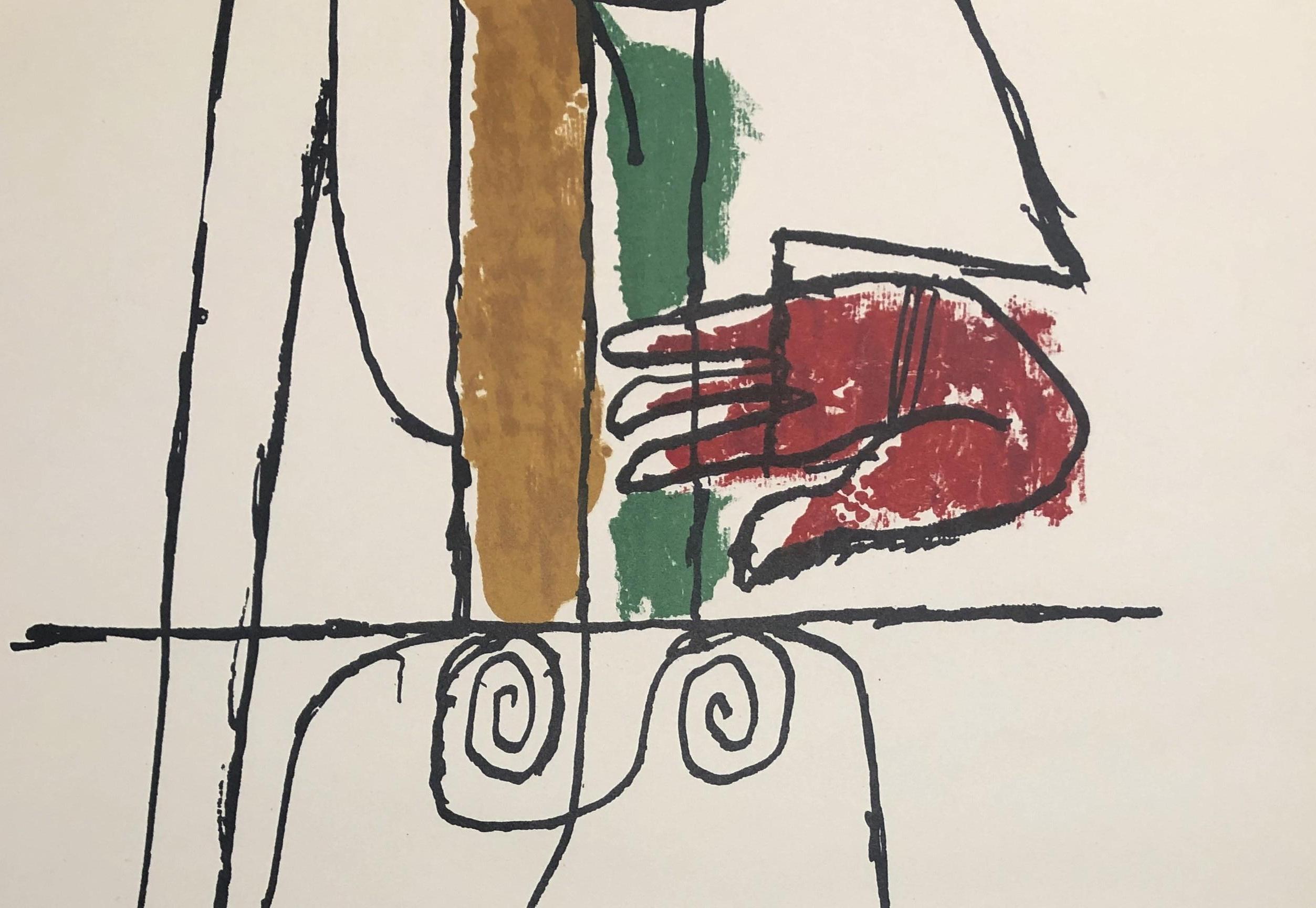 Composition with Red Hand for Chandigarh - Original Lithograph - White Abstract Print by Le Corbusier