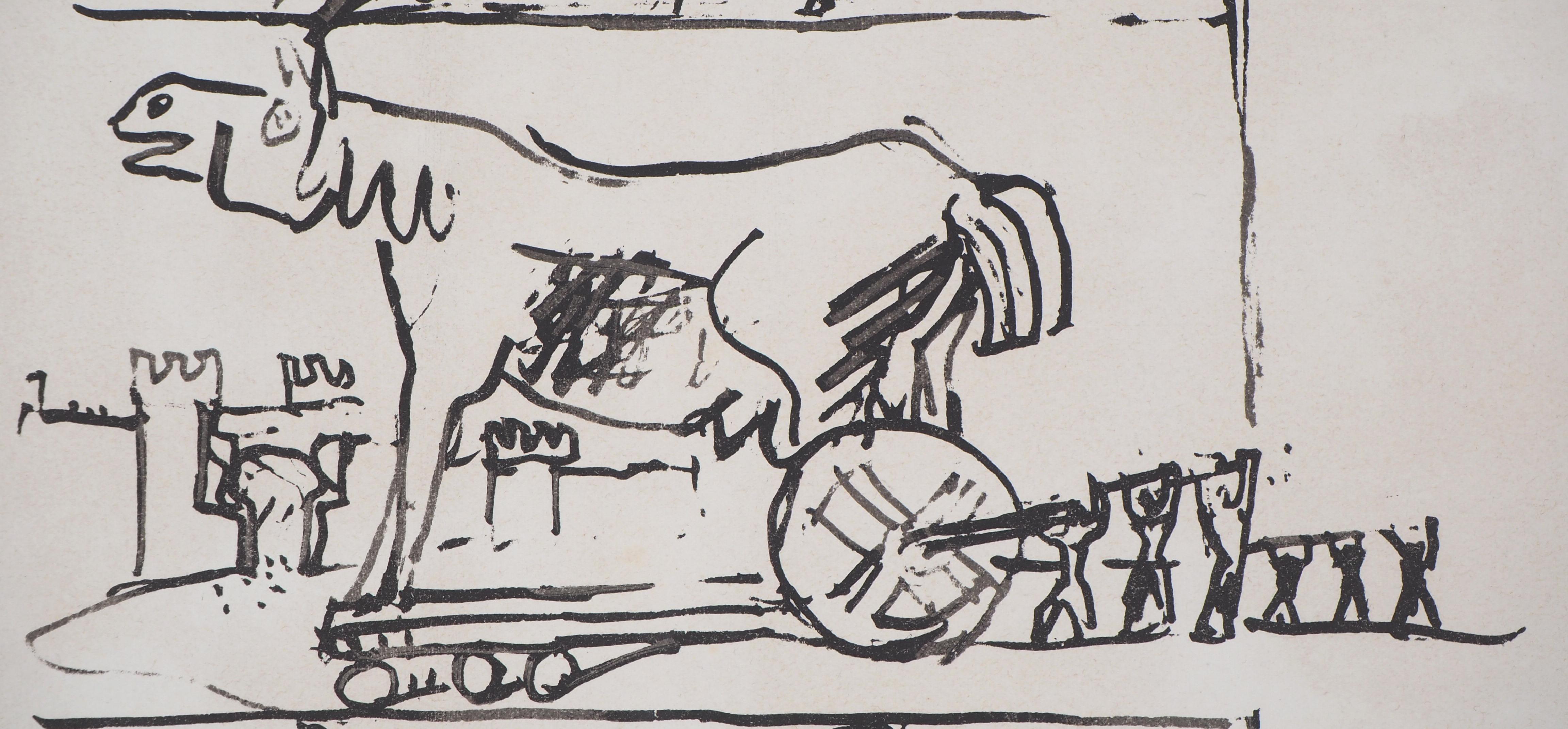 Don Quichotte, Trojanisches Pferd und Kutschenpferd – Originallithographie (Beige), Figurative Print, von Le Corbusier