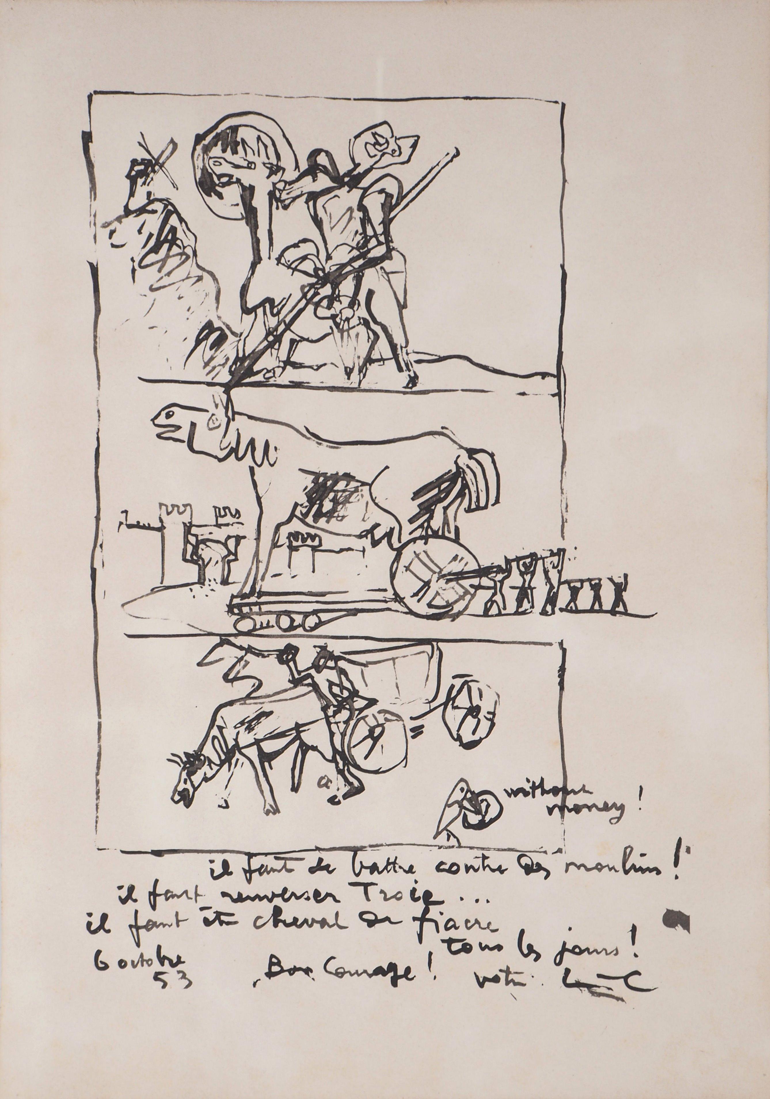 Le Corbusier Figurative Print - Don Quichotte, Trojan Horse and Carriage Horse - Original Lithograph