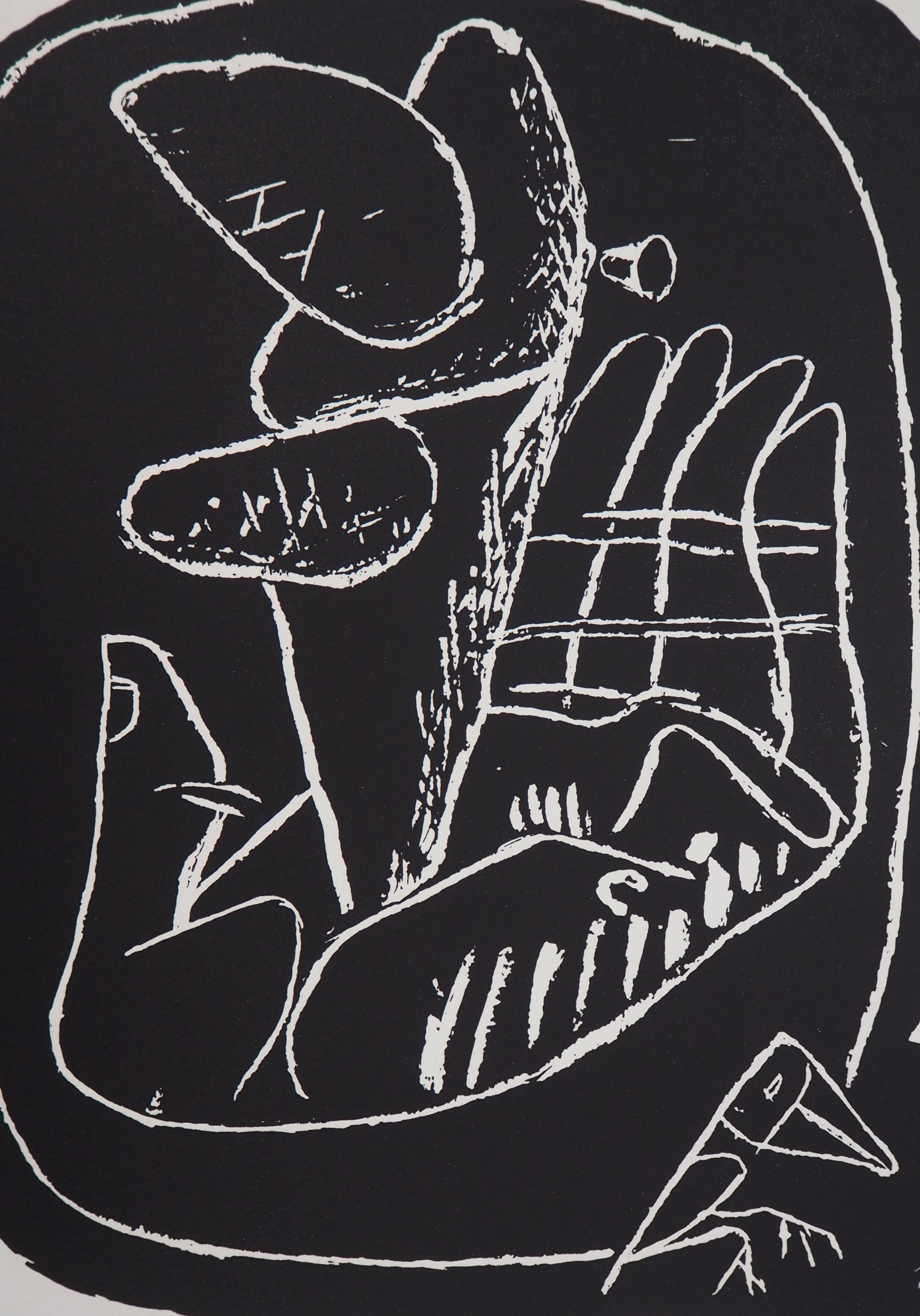 Hand with Enigmatic Symbol - Original lithograph (Atelier Michel Cassé), 1964 - Black Figurative Print by Le Corbusier