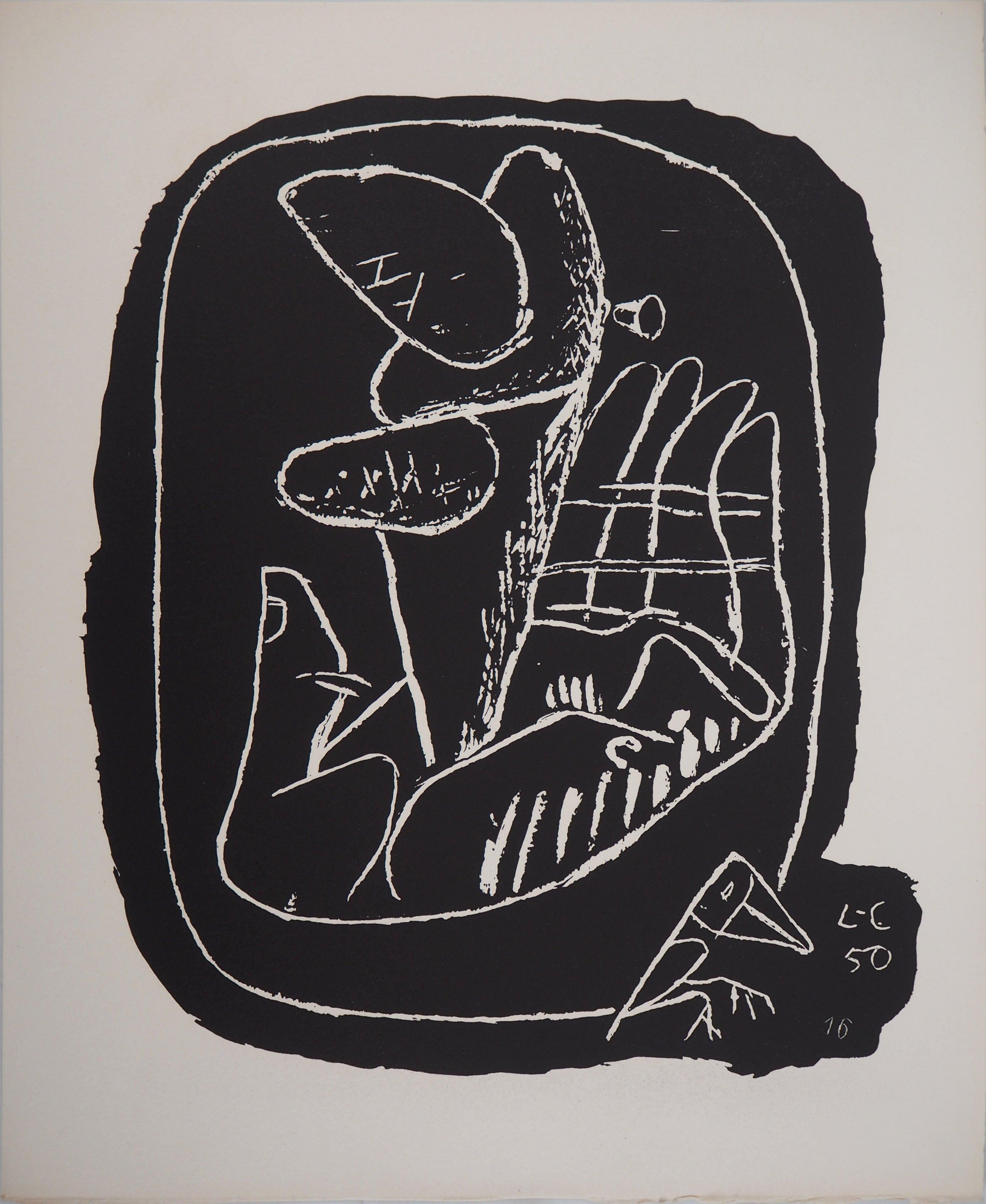 Hand mit rätselhaftem Symbol - Originallithographie (Atelier Michel Cassé), 1964