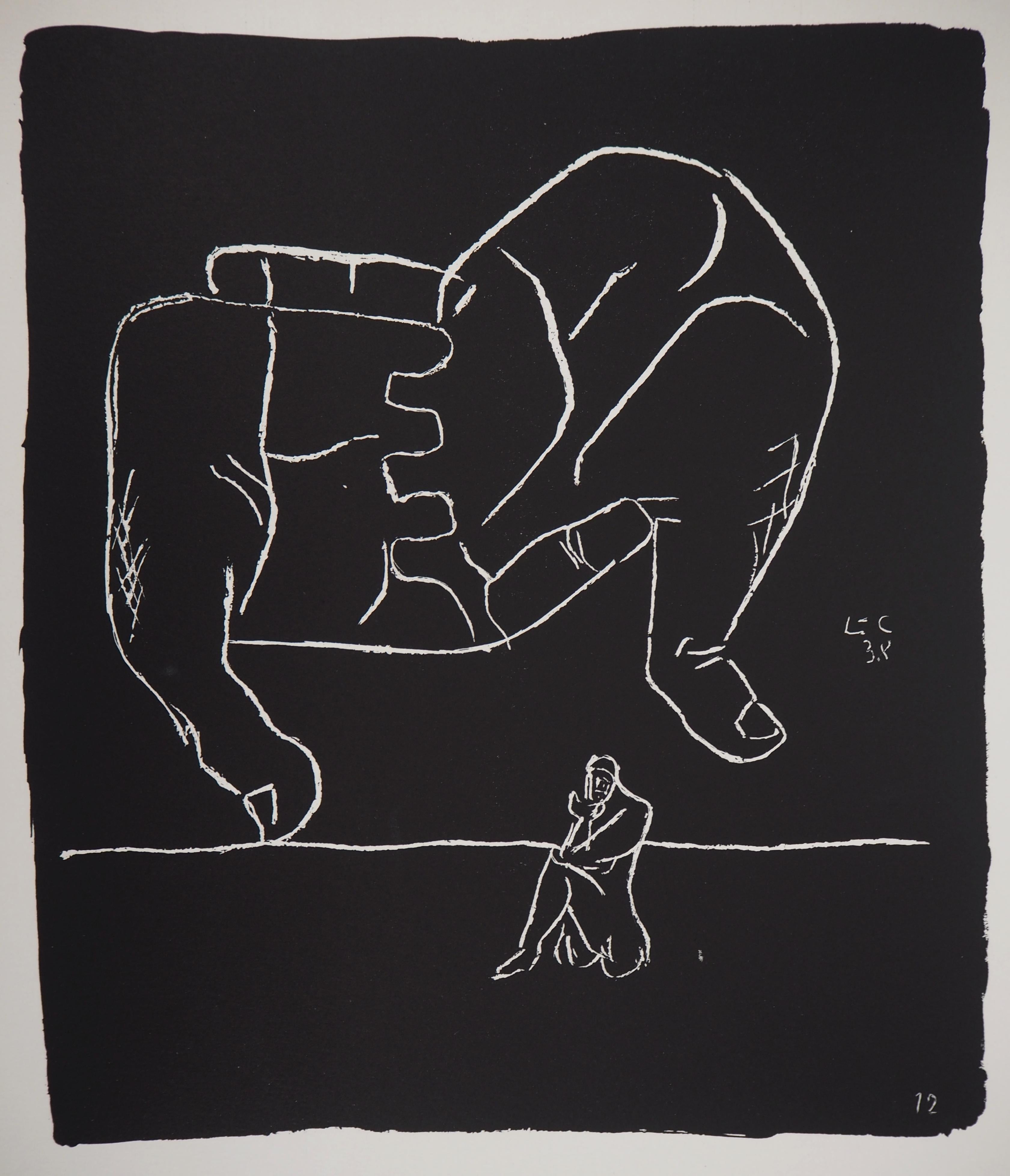 Las manos y el pensador - Litografía original (Atelier A. Michel Cassé), 1964 - Print de Le Corbusier