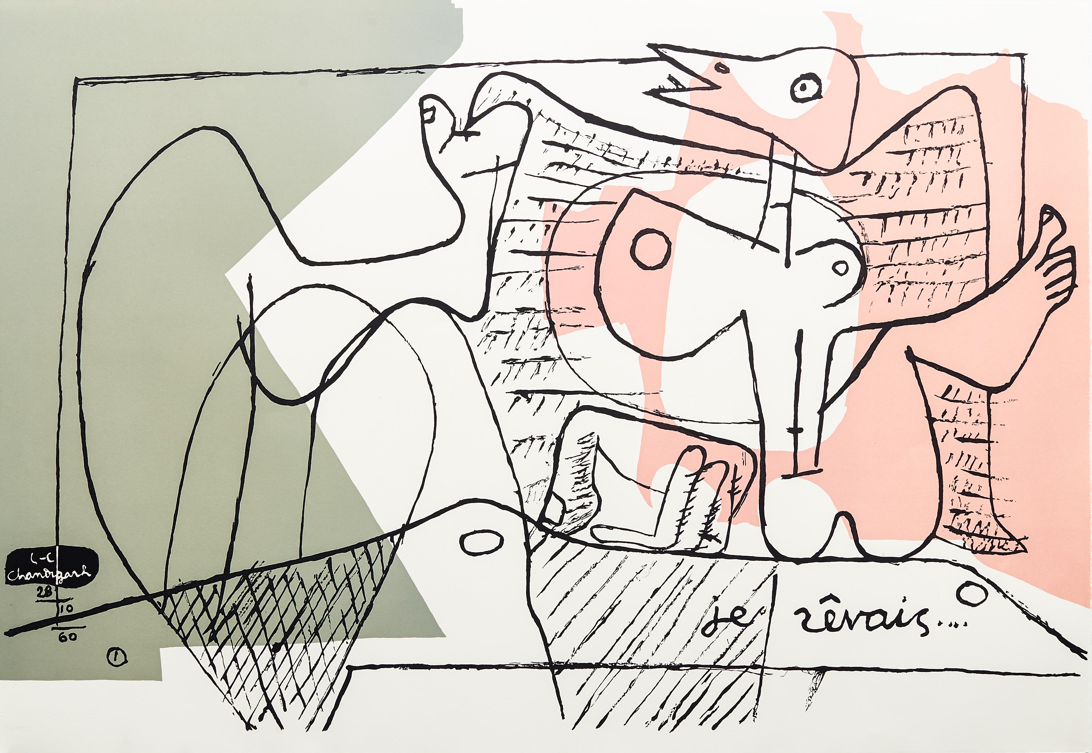 Je Révais, Lithograph From the "cortège..." Portfolio, Signed & Dated in Stone - Print by Le Corbusier