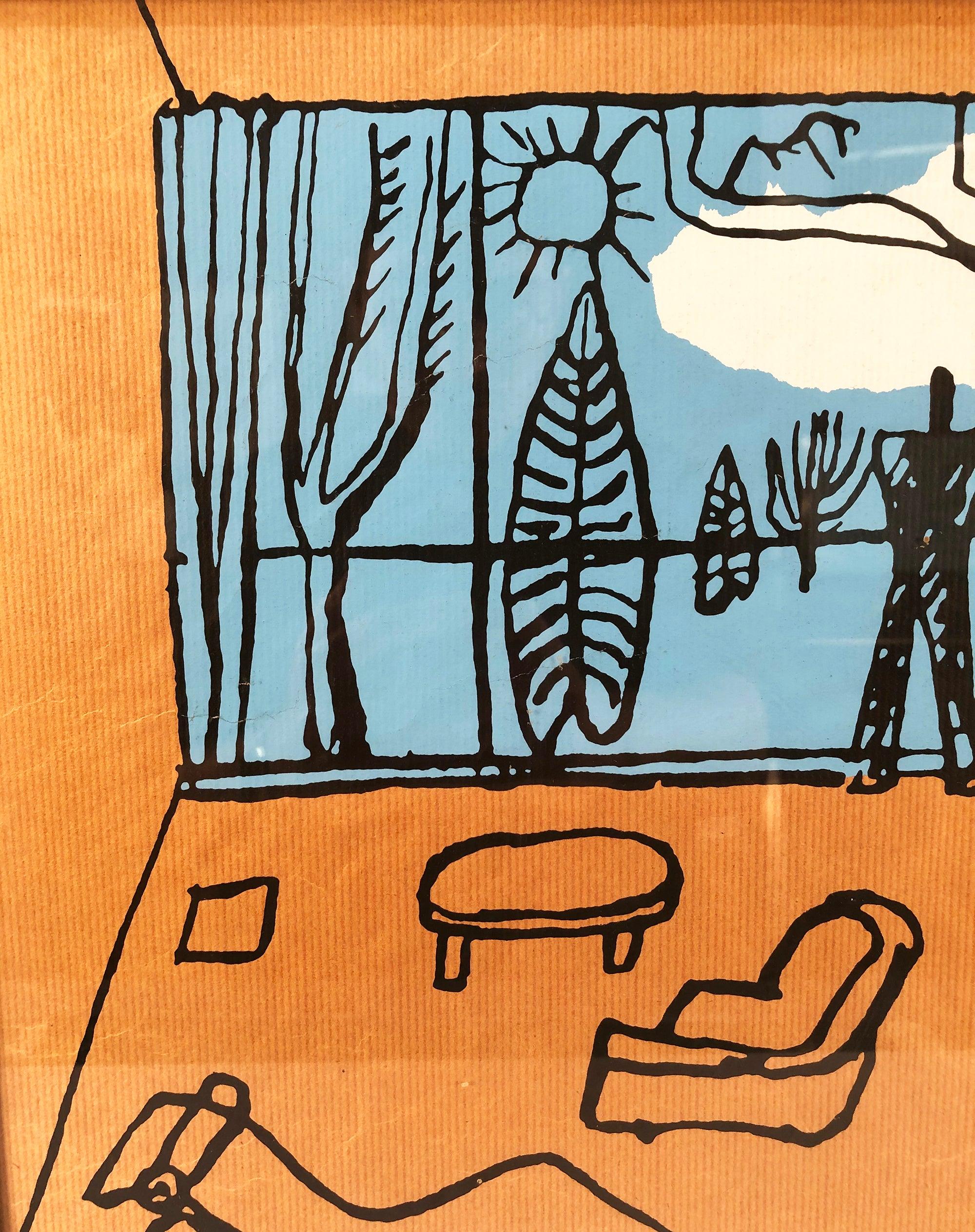 Litografia originale disegnata da Le Corbusier per una mostra tenutasi nel 1966 al Pavillon de Marsan di Parigi. La litografia originale misura 15,5 x 16 pollici. Molto raro e difficile da trovare. Il tutto inserito in una cornice metallica con un