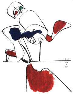Le Corbusier--Taureau XVII-25.5" x 19.5"-Lithograph-1963-Modernism-Red, Black