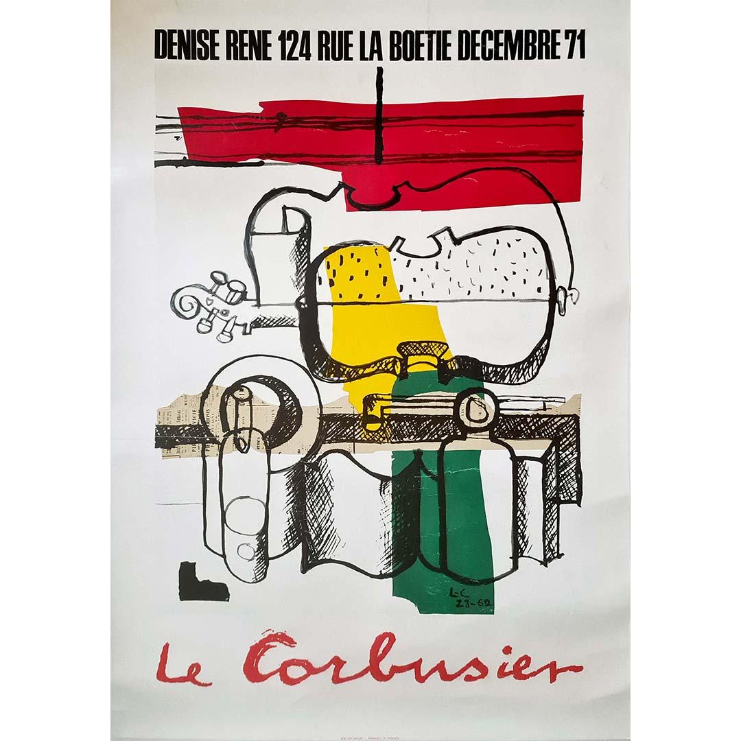Le Corbusier's original 1971 exhibition poster at Galerie Denise René embodies the essence of the famous architect's visionary design and revolutionary aesthetic. This remarkable poster, created to announce Le Corbusier's retrospective in Paris,