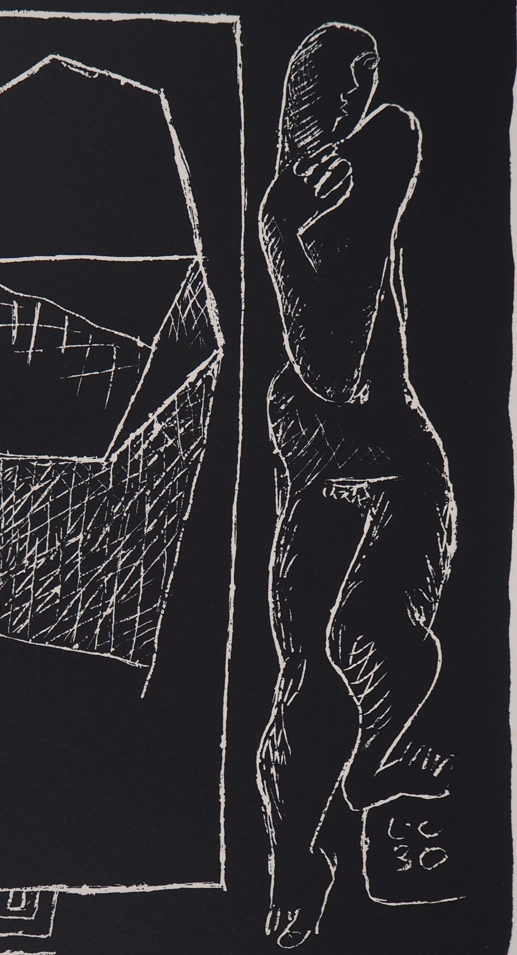Man and Architecture - Original lithograph (Atelier Michel Cassé), 1964 - Black Nude Print by Le Corbusier