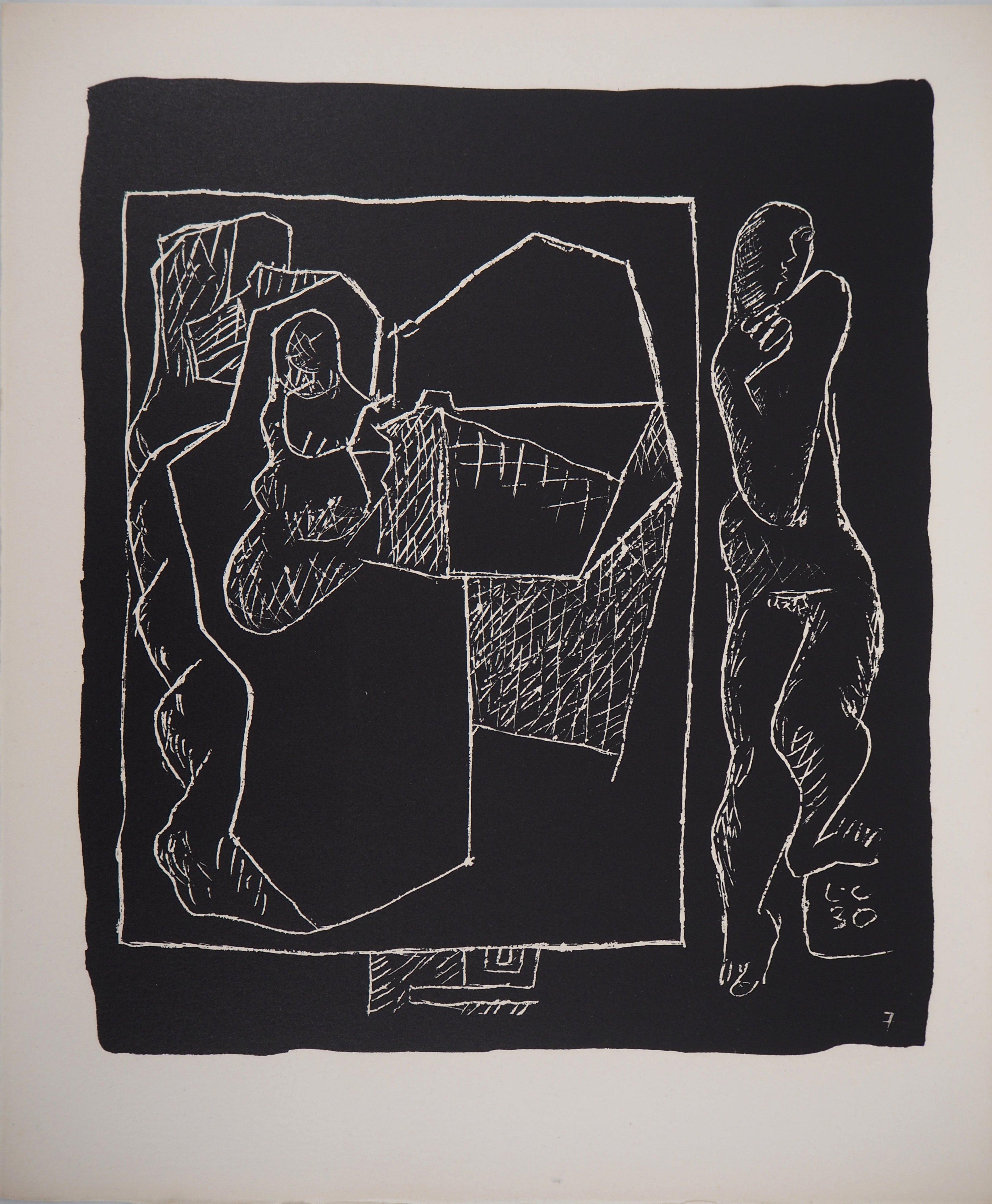 Le Corbusier Nude Print - Man and Architecture - Original lithograph (Atelier Michel Cassé), 1964