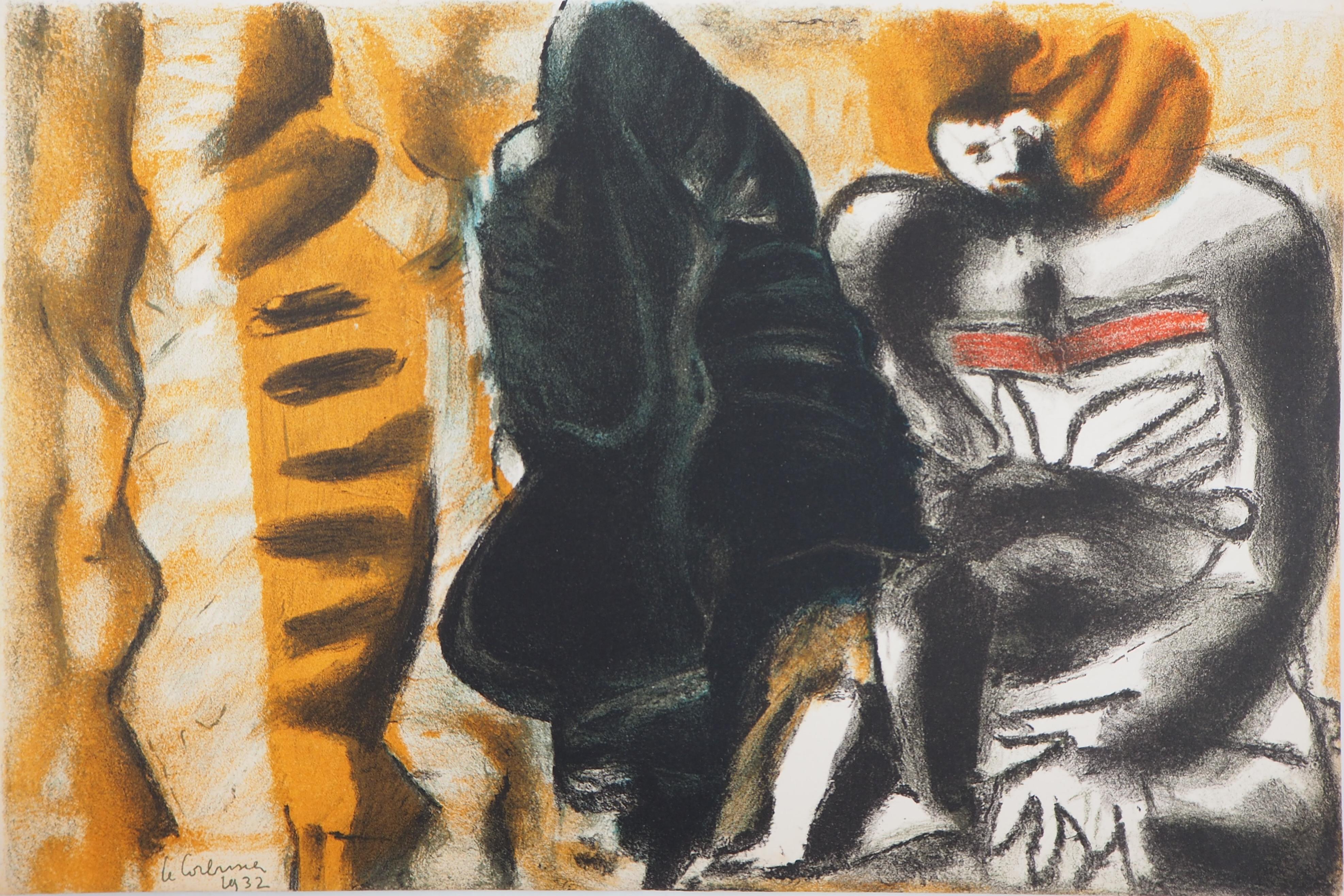 Uomo e ombra - Litografia originale (Morance 1938) - Print Cubismo di Le Corbusier