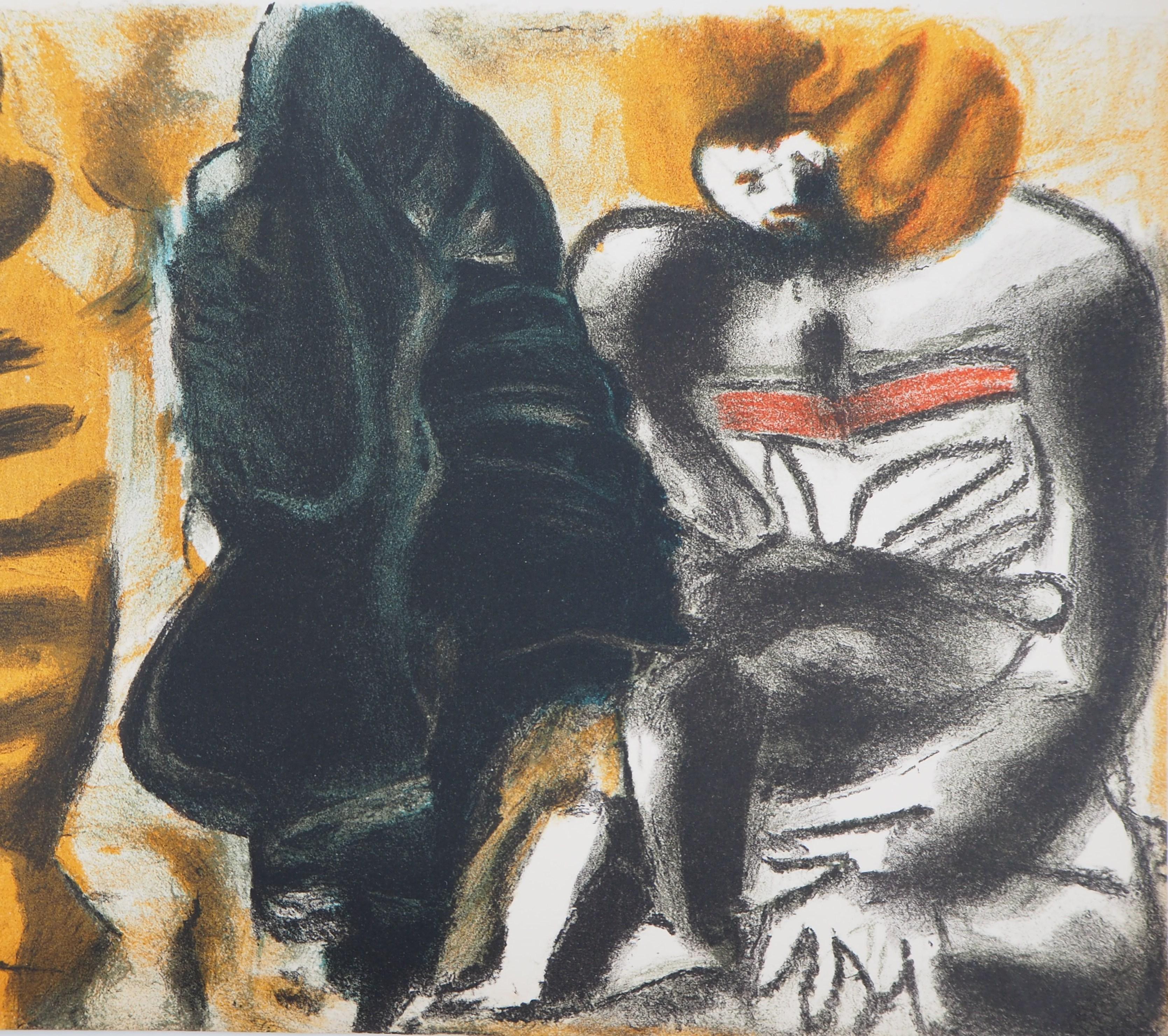 Uomo e ombra - Litografia originale (Morance 1938) - Figurative Print Nero di Le Corbusier