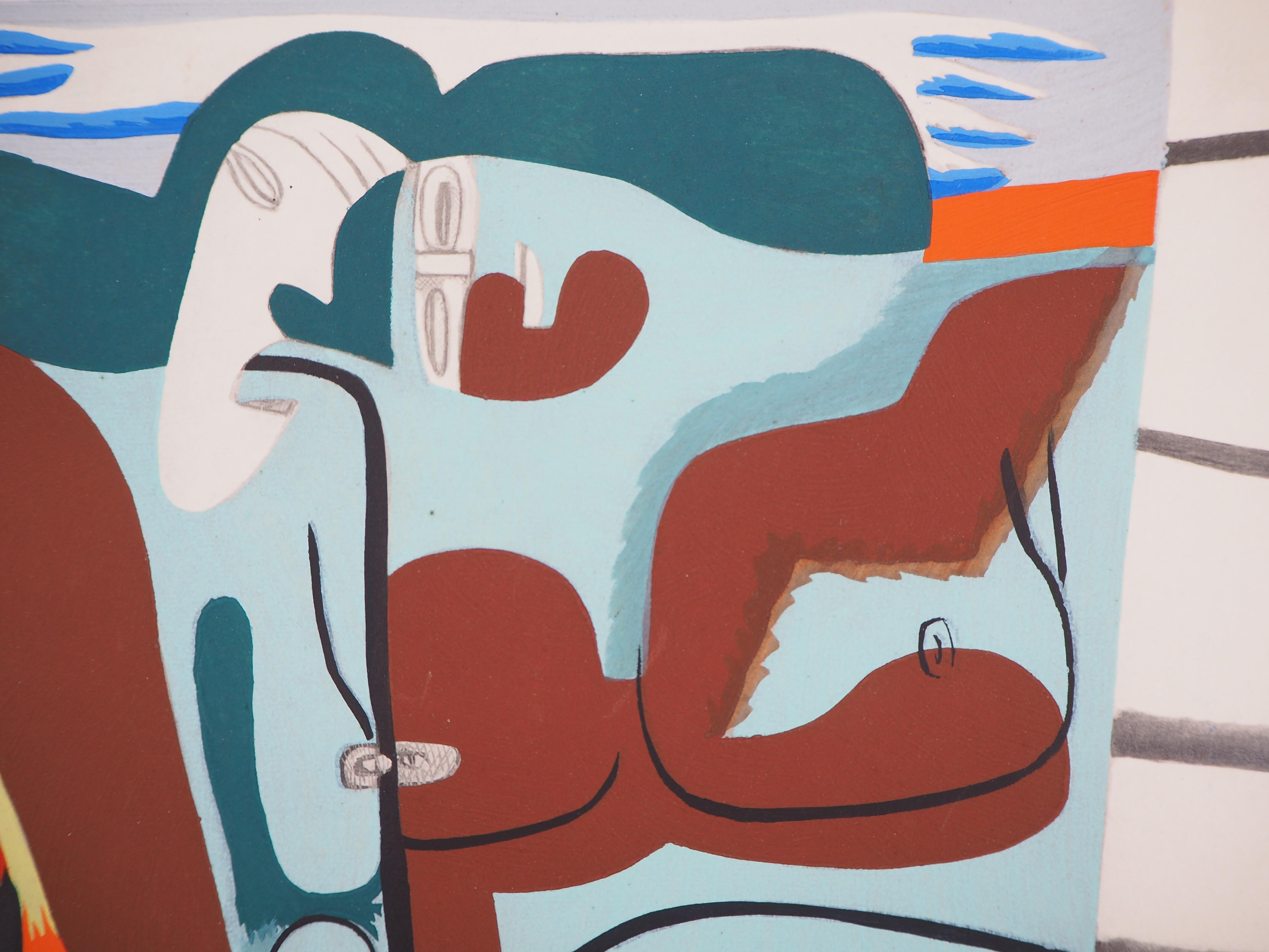 Le Corbusier (1887-1965)
Stolz: Zwei Frauen mit Regenbogenschal, 1938

Lithografie und Aquarellschablone
Auf hellem Pergament 21 x 27 cm (ca. 8 x 11 inch)

Sehr guter Zustand