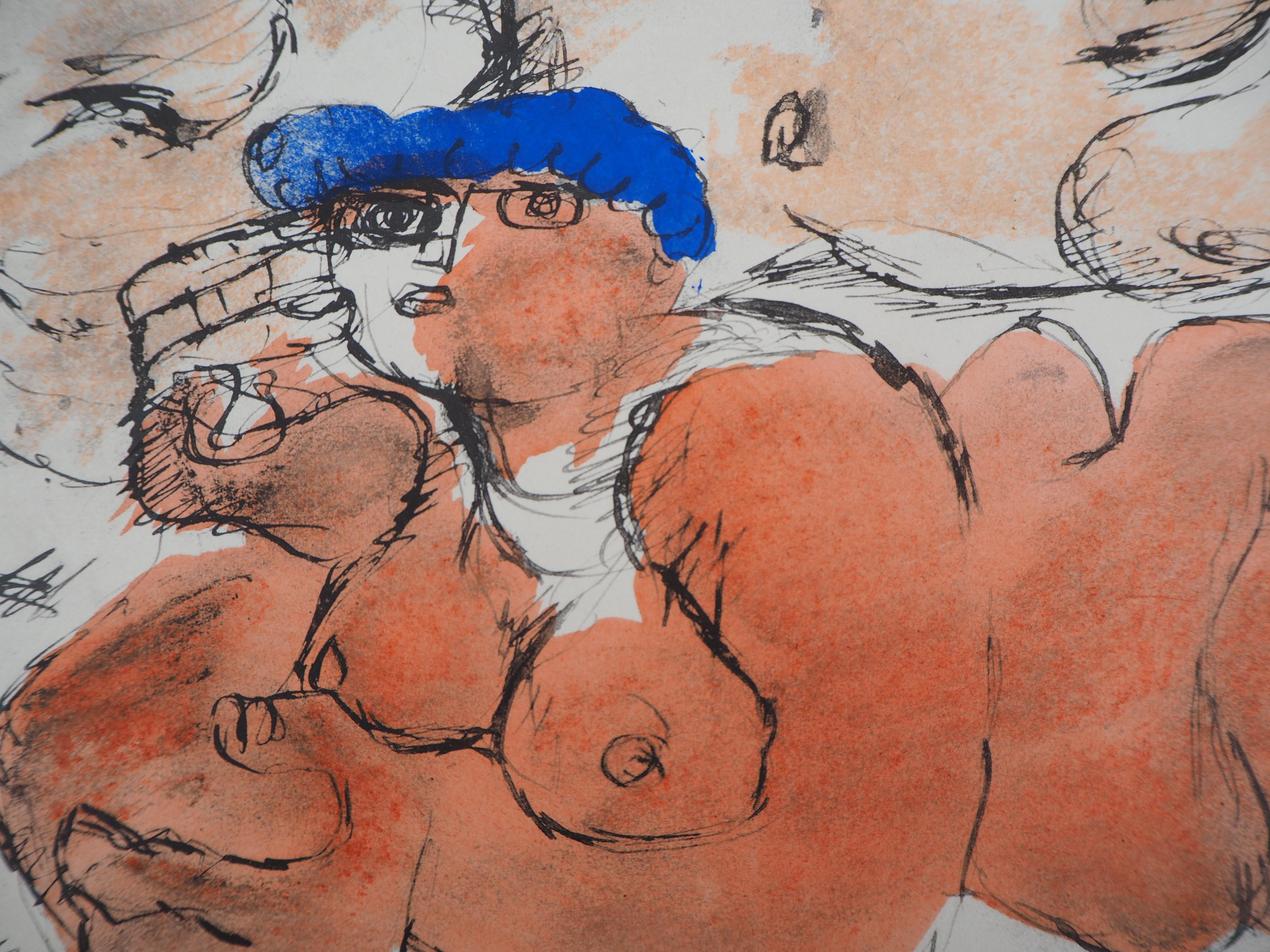 El Resto, Dos Desnudos Reclinados - Litografía y plantilla de acuarela - Print Cubista de Le Corbusier