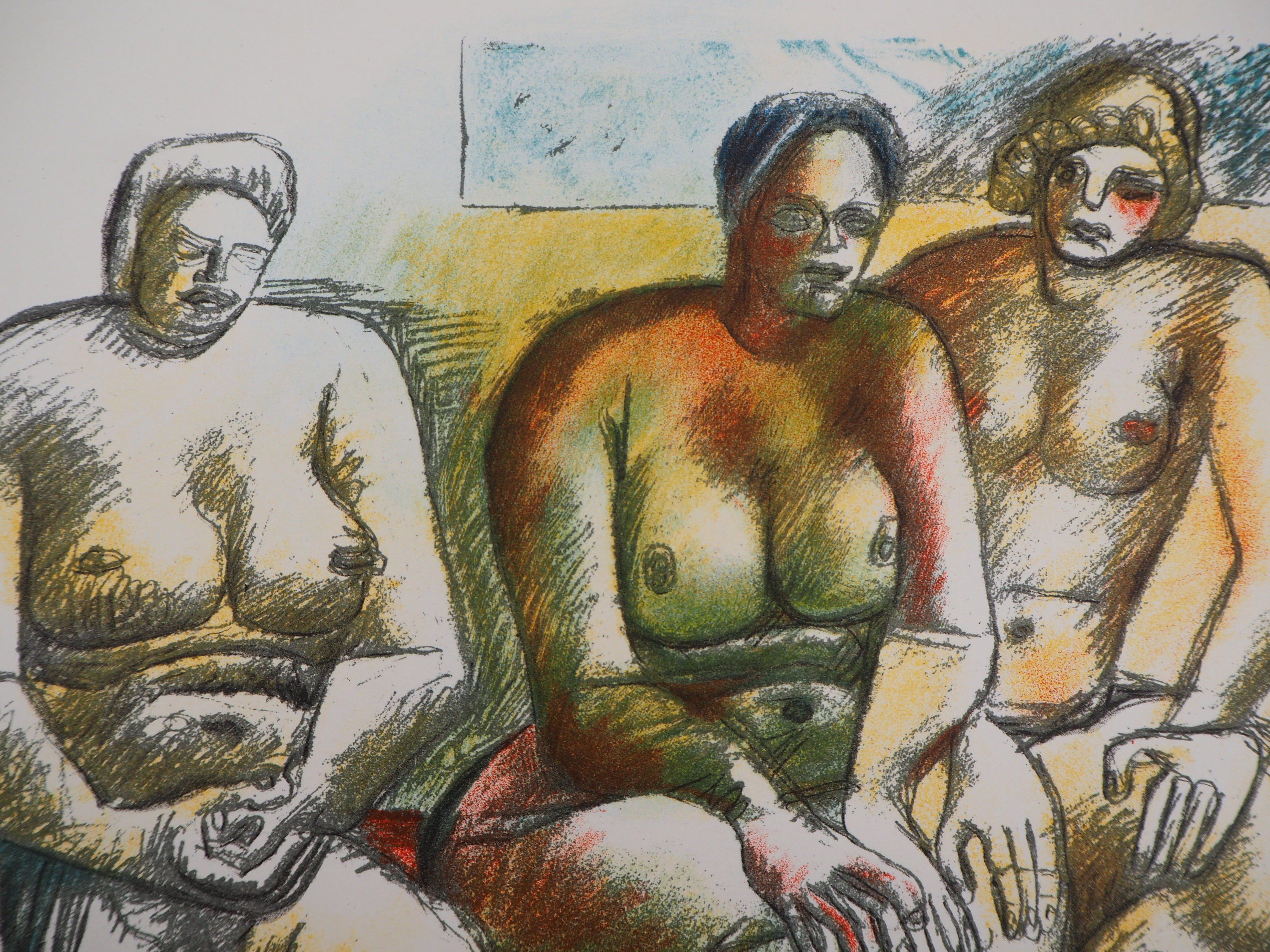 Drei Aktfiguren – Original Lithographie (Braun), Nude Print, von Le Corbusier