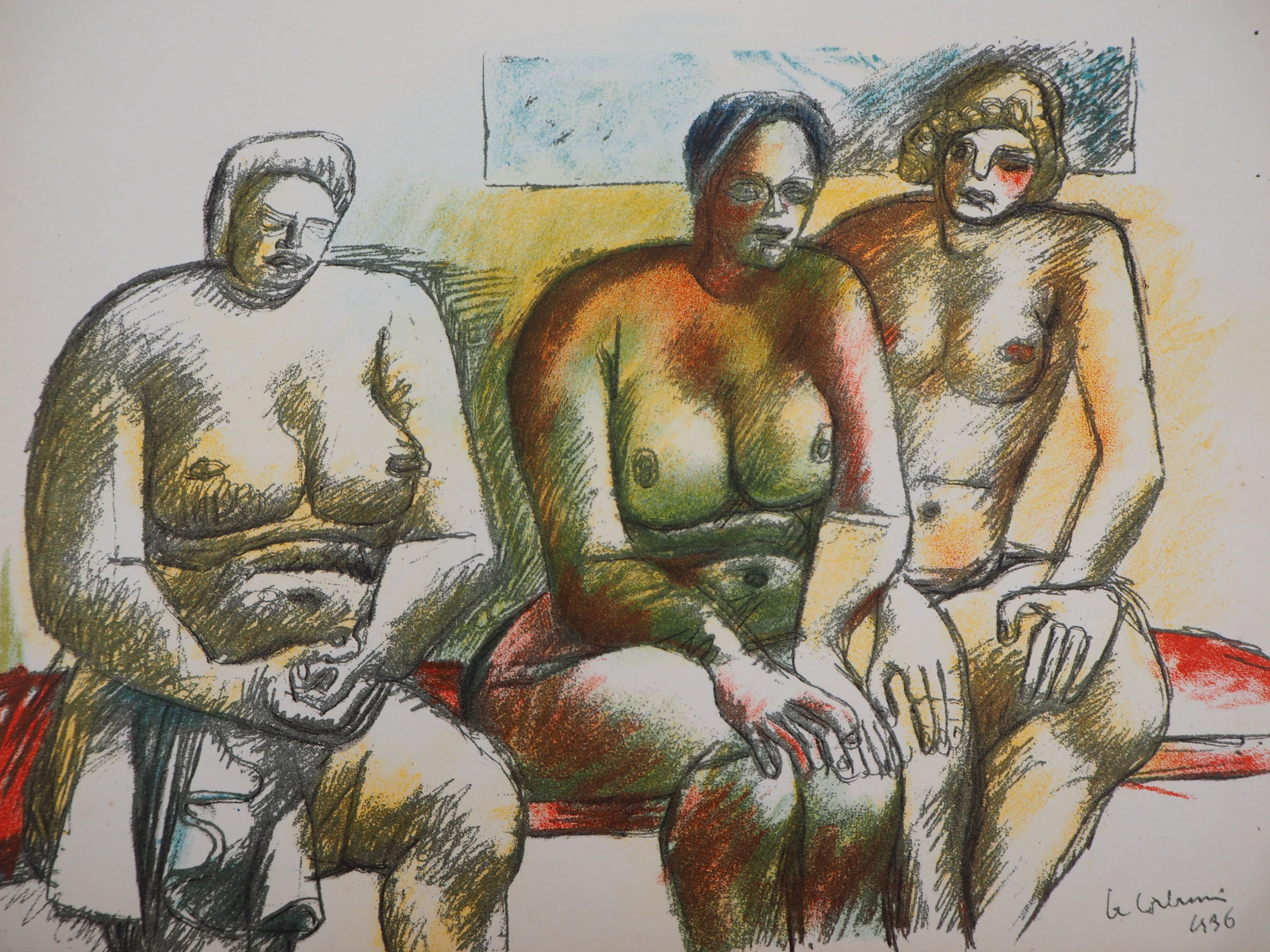 Tre nudi - Litografia originale (Morance, 1938) - Print Moderno di Le Corbusier