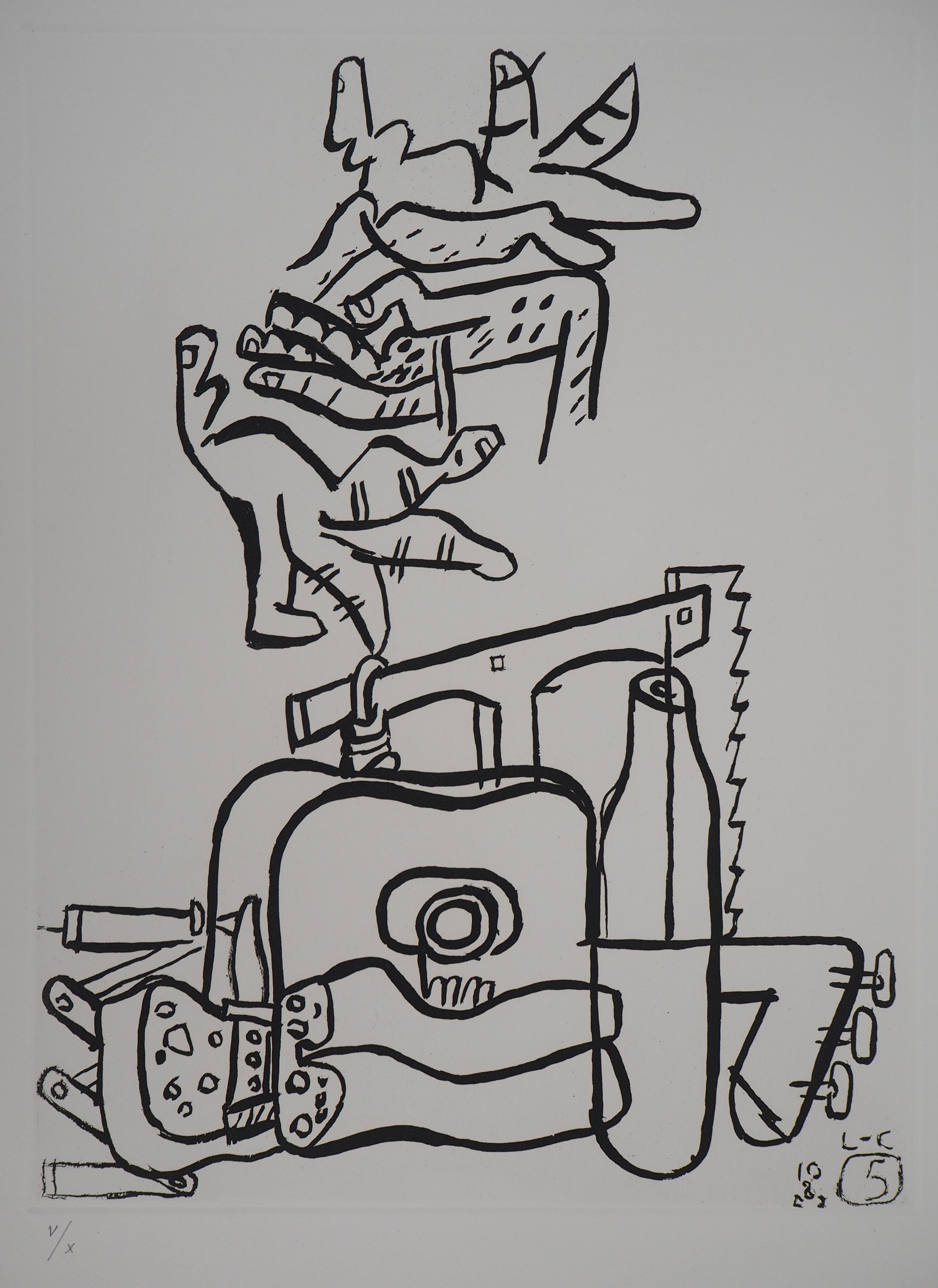 Le Corbusier Figurative Print - Unite : Architect Tools and Hands - Original etching - Numbered / 10