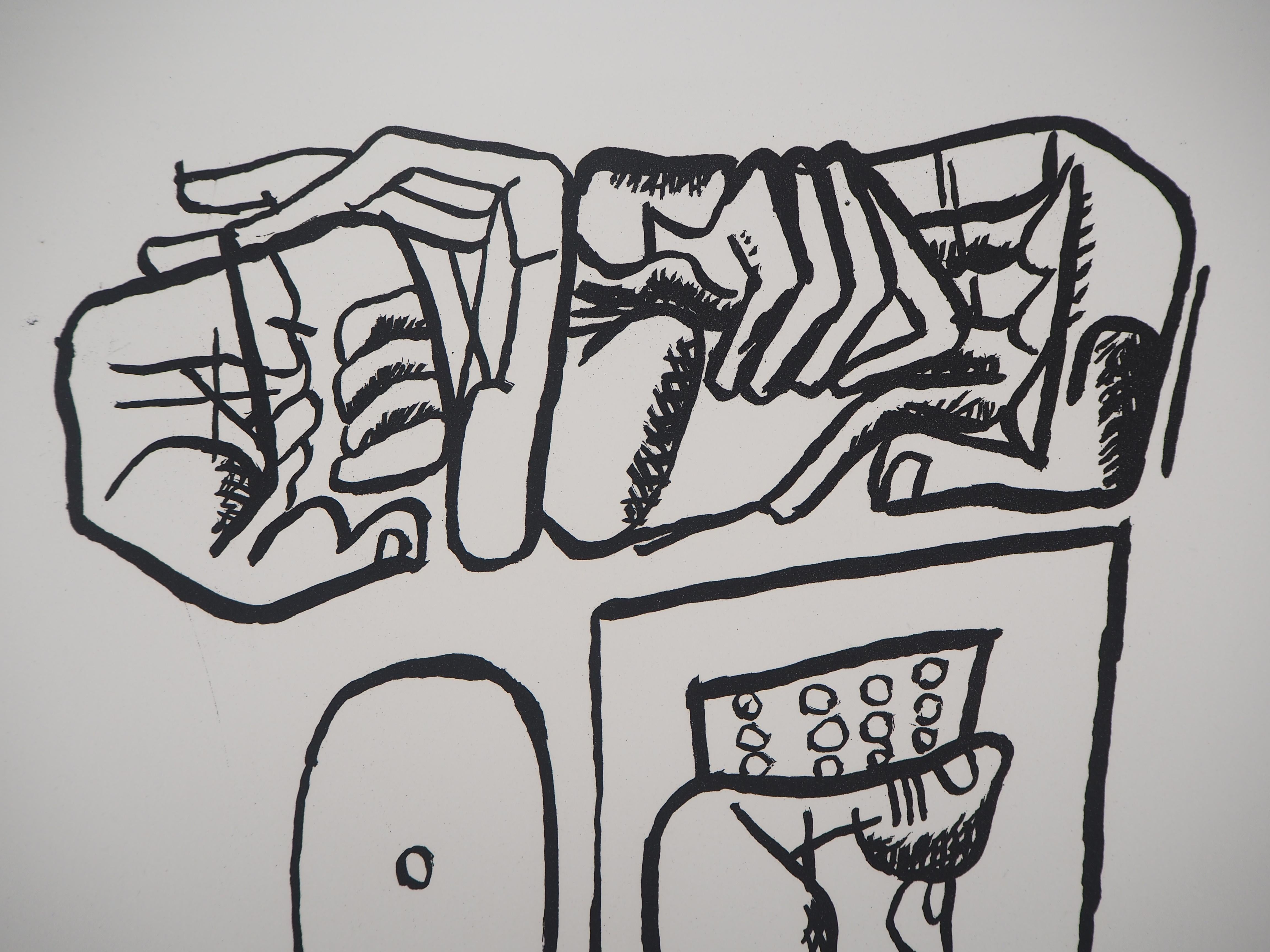 Unite : Cubist Hands - Original etching - Numbered / 10 - Gray Figurative Print by Le Corbusier