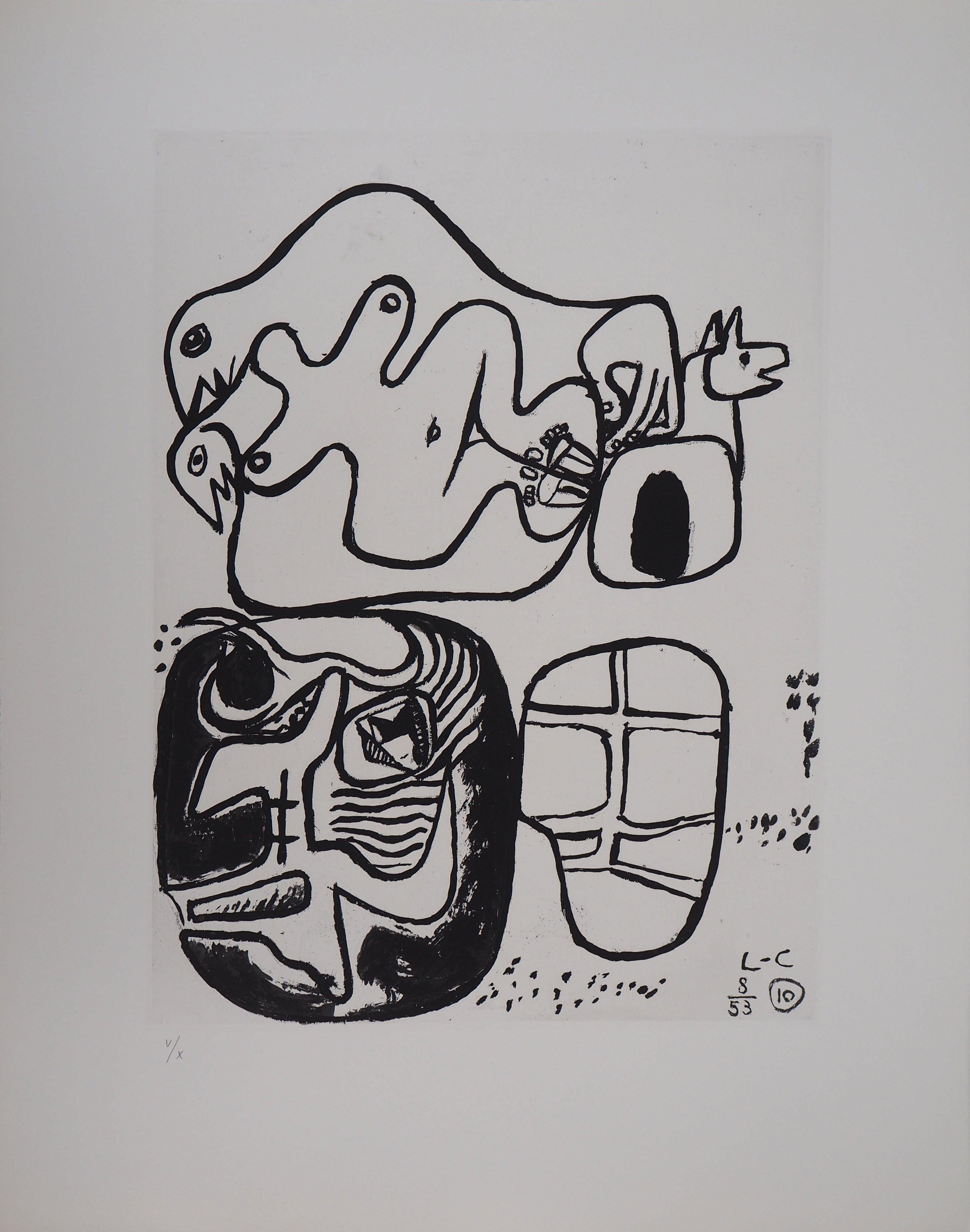 Unite : Hugging Couple - Original etching - Numbered / 10 - Gray Figurative Print by Le Corbusier