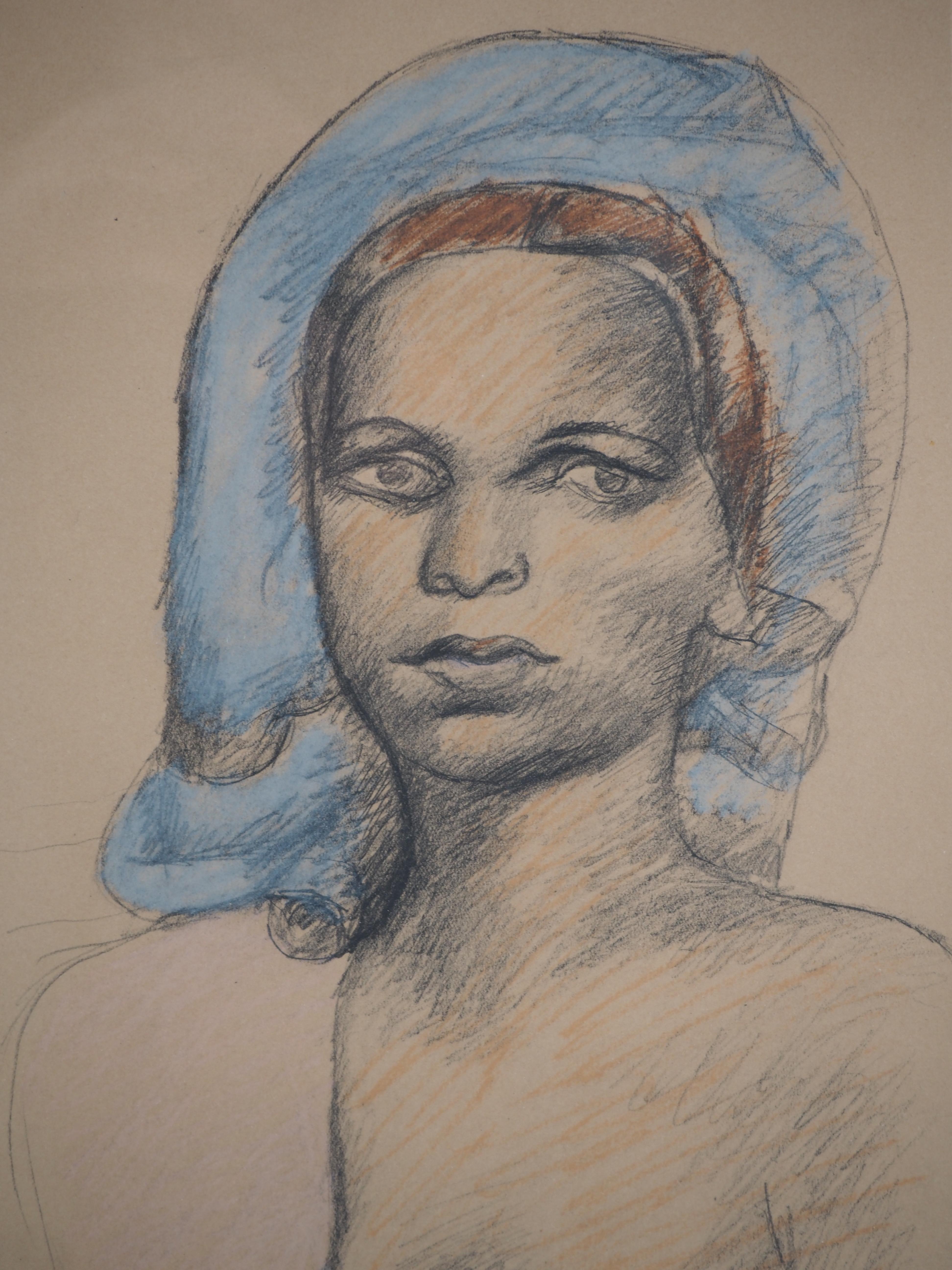 Giovane donna con velo blu - Litografia, firma stampata, numerata /250 1