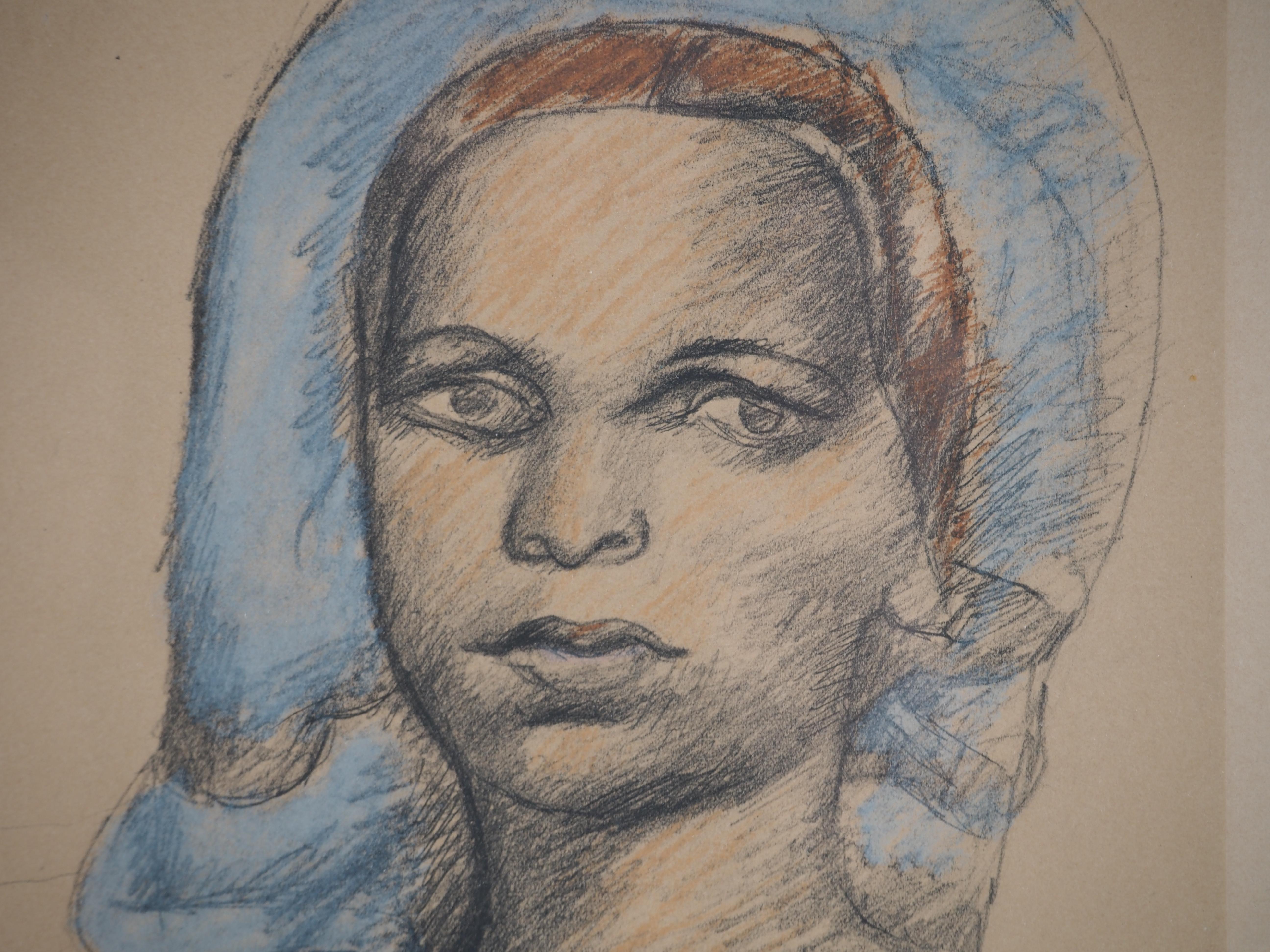 Giovane donna con velo blu - Litografia, firma stampata, numerata /250 3