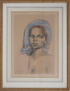 Giovane donna con velo blu - Litografia, firma stampata, numerata /250