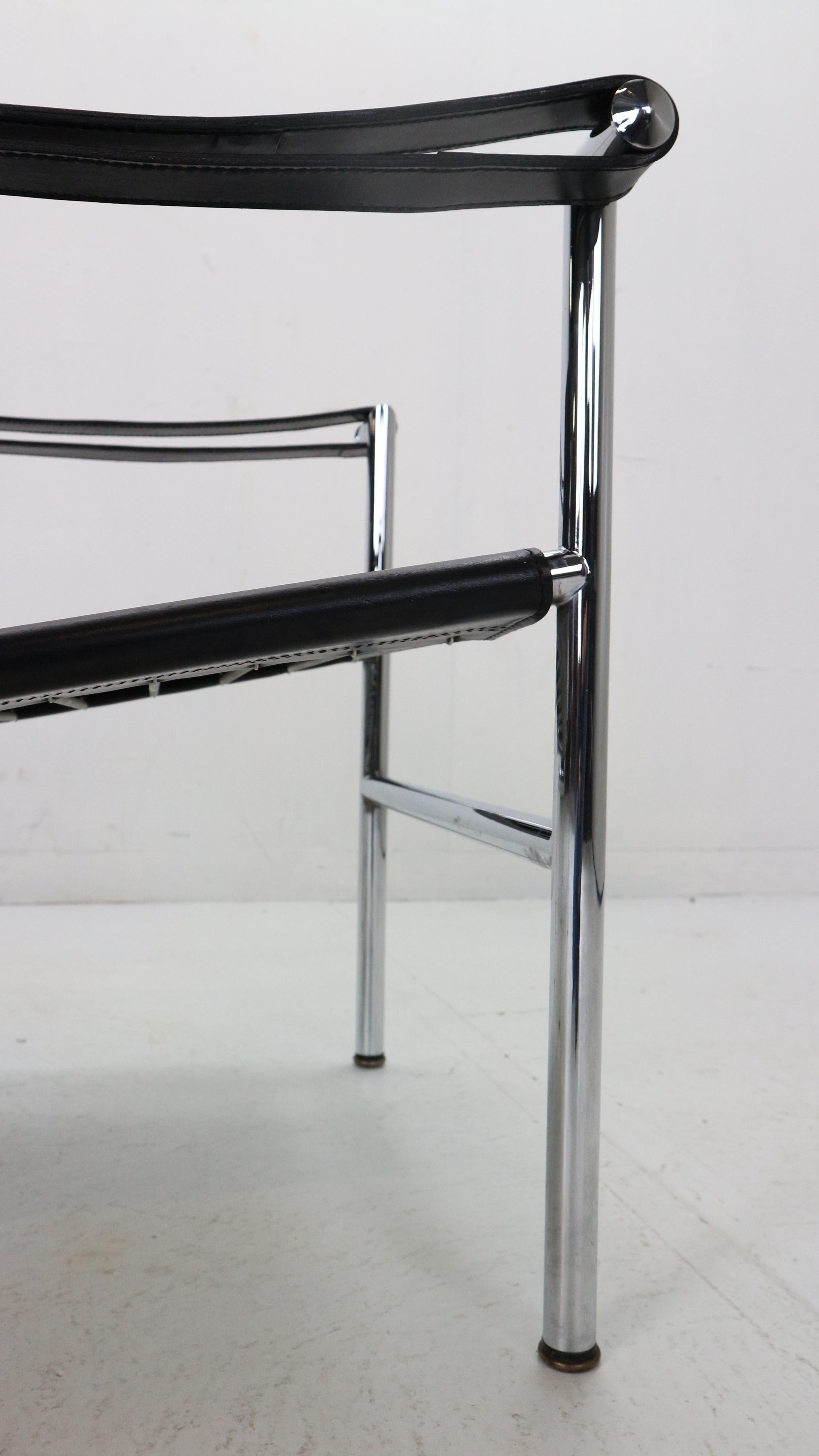 Le Corbusier Set of 2 Black Leather Armchairs Model- LC1 for Cassina, 1970s 6