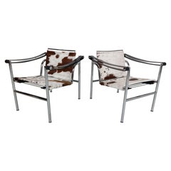 Le Corbusier Set of 2 Pony Skin Armchairs Model-LC1 for Cassina, 1970s, Italy
