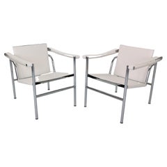 Set aus 2 weißen Ledersesseln, Modell LC1 für Cassina, 1970er Jahre, von Corbusier