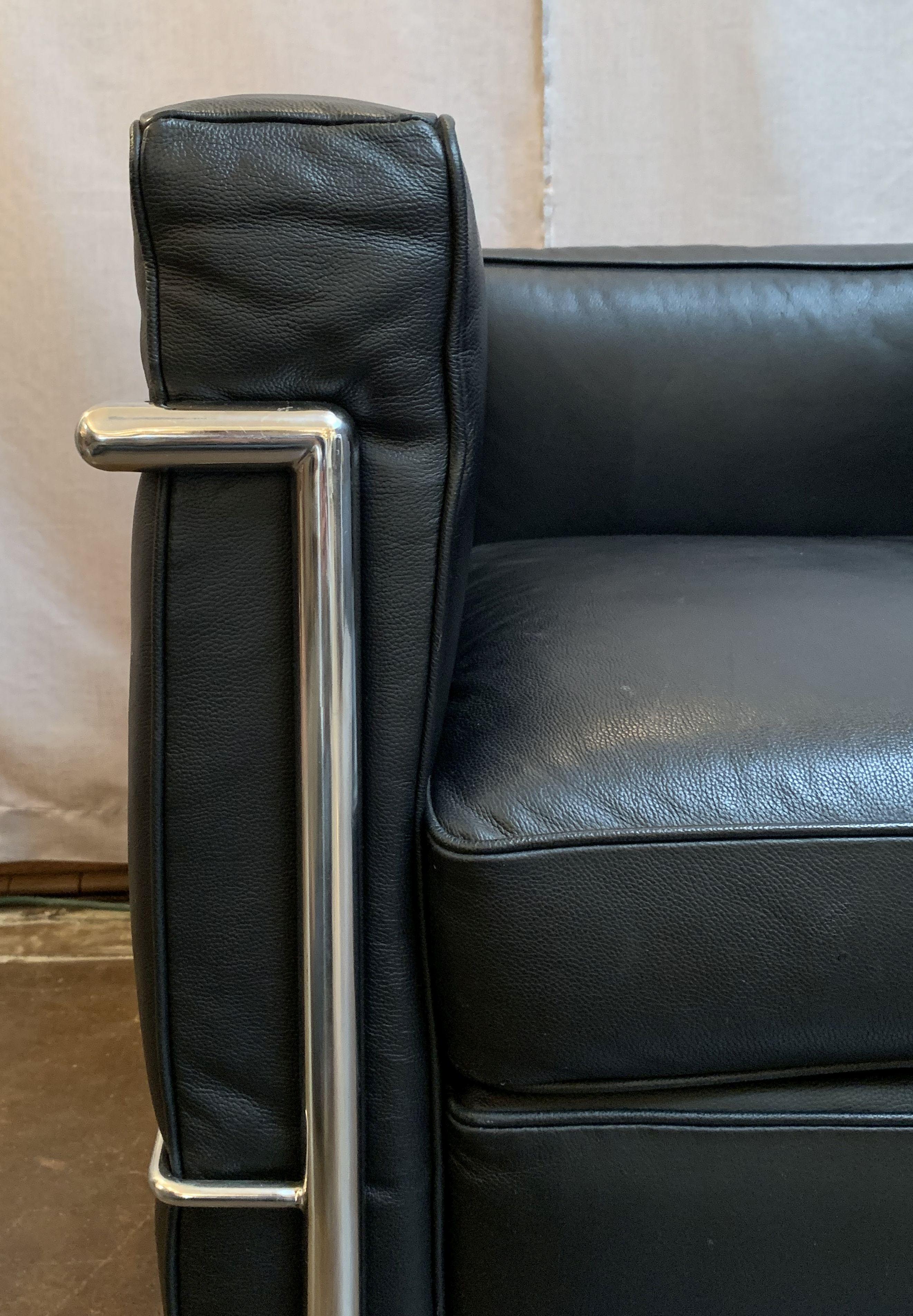 Le Corbusier Style Black Leather and Chrome Chairs 2